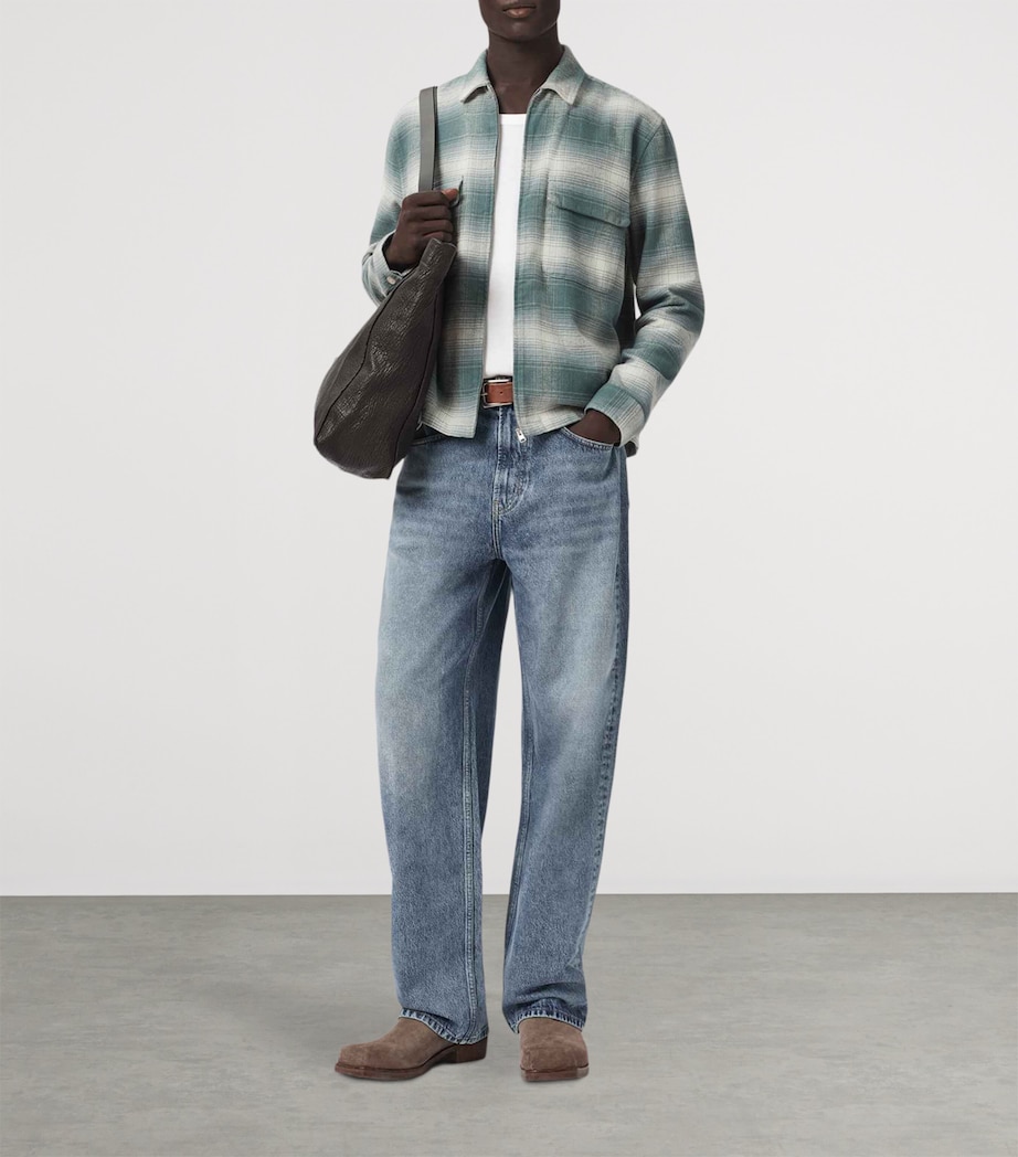 AllSaints Mens Organic Cotton Check Polanco Overshirt Blue Image 5