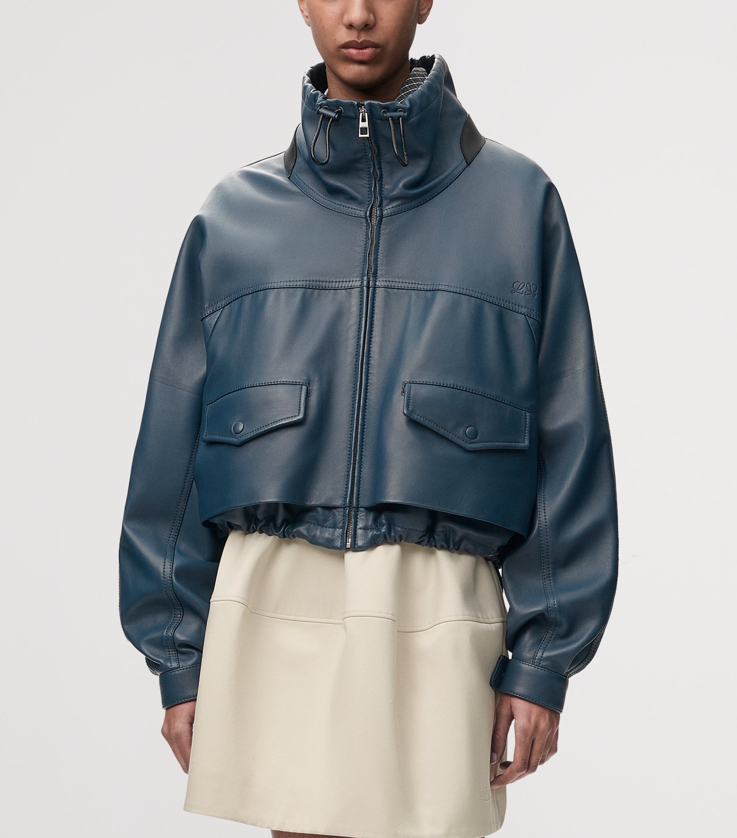 LOEWE Womens Lambskin Bomber Jacket Dark Navy Image 3