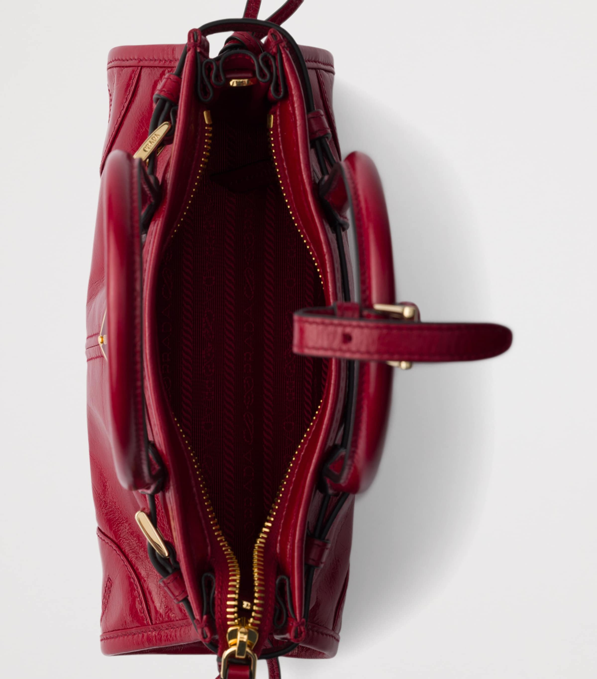 Prada Mini Leather Bonnie Top-Handle Bag Red Image 7