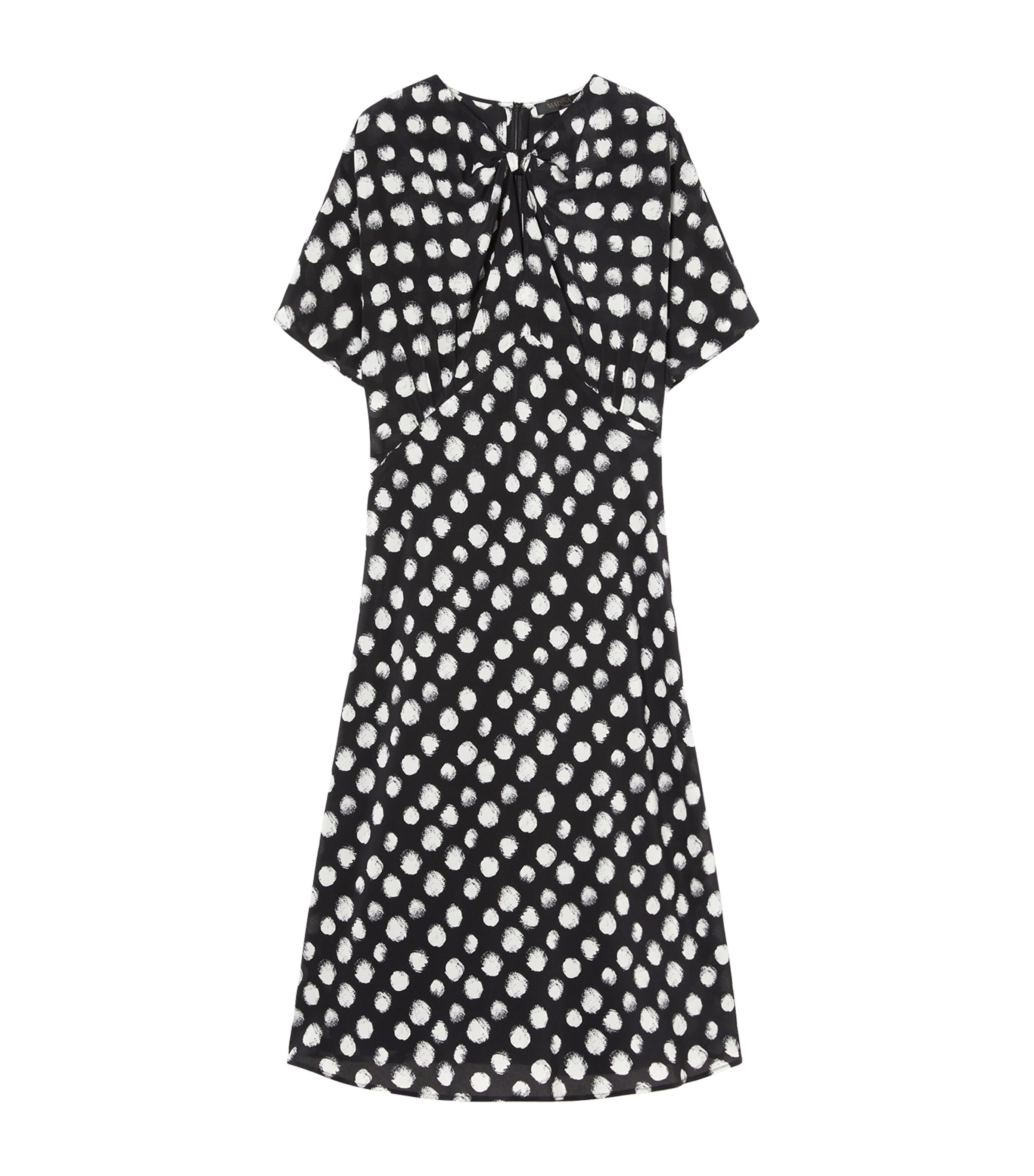 Shop Marina Rinaldi Cotton Polka-dot Midi Dress In Black