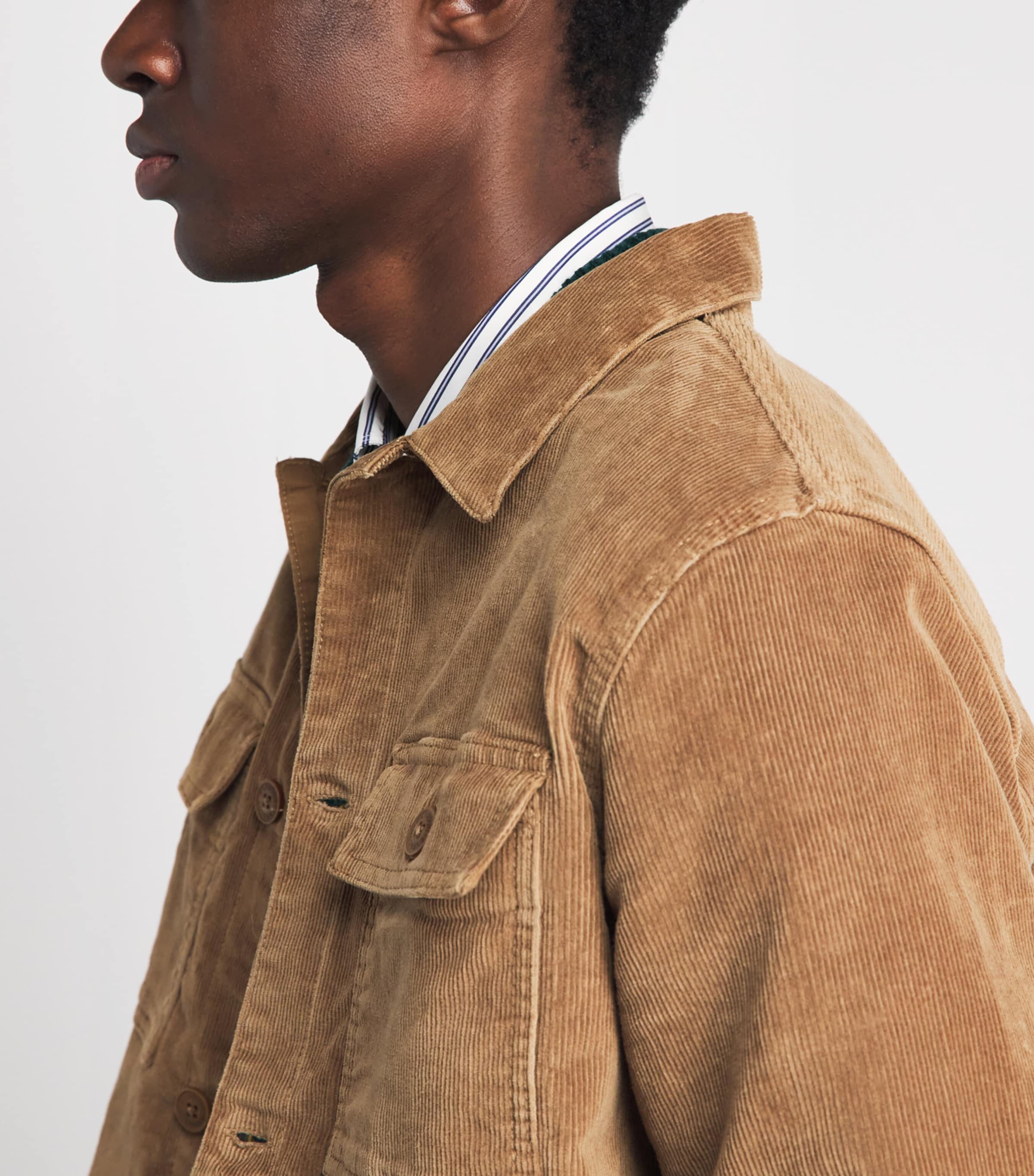 Barbour Mens Corduroy Tartan-Trim Overshirt Sandstone Image 3