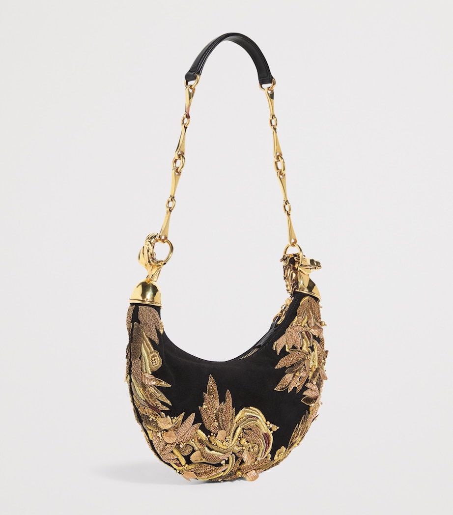 Suede Embellished Horse Shoulder Bag BLACK Image 3