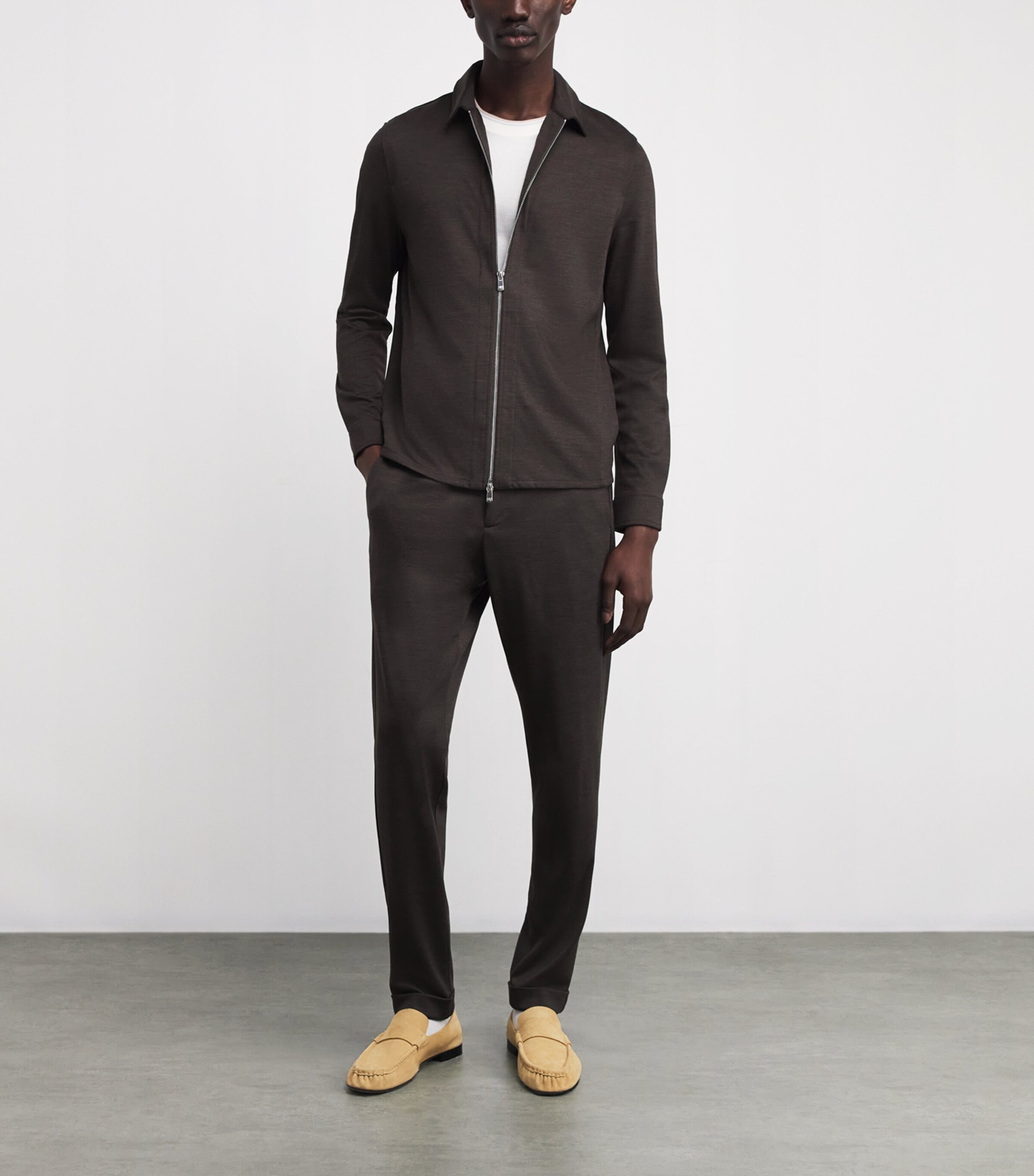 Marco Pescarolo Mens Wool-Cashmere-Blend Zip-Up Overshirt Brown Image 2