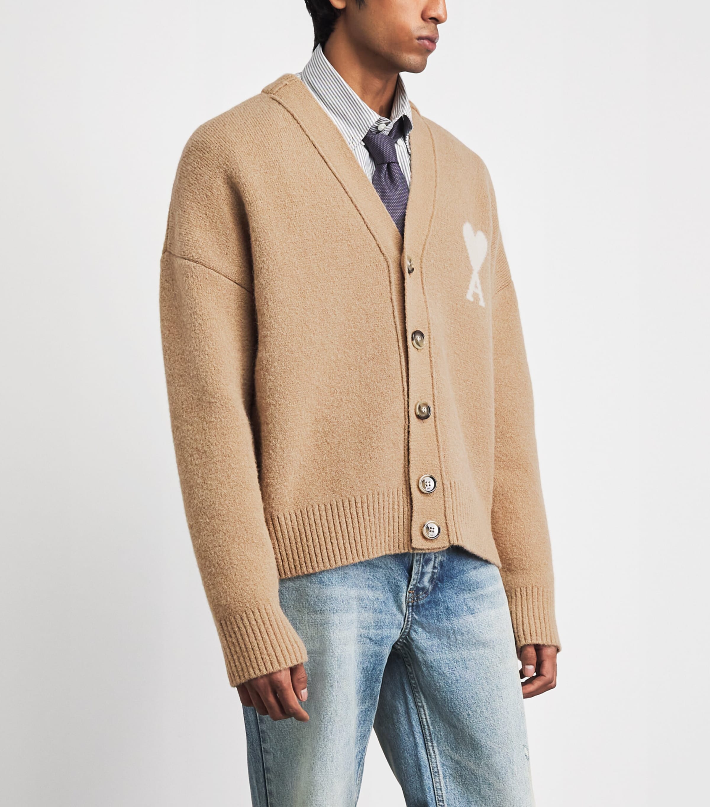 AMI Paris Mens Ami de Coeur Cardigan Bge Mastic/ecru Image 4