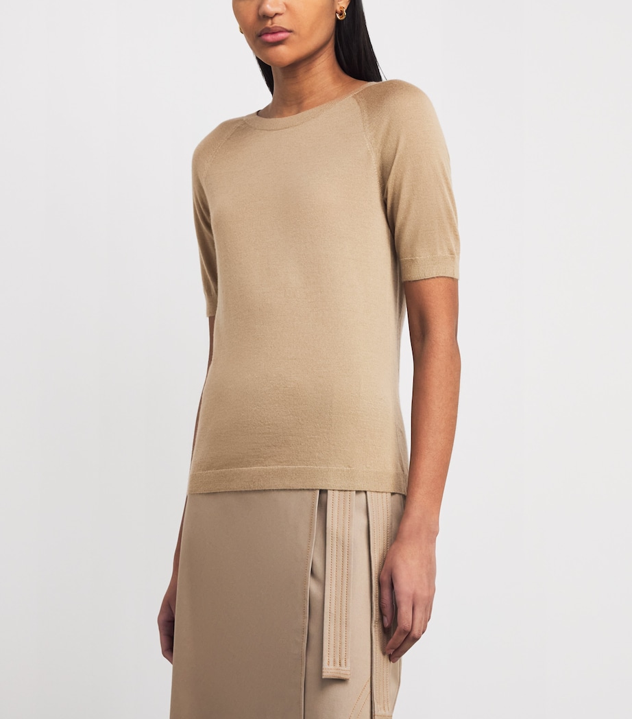 MM Womens Wool-Cashmere Short-Sleeve Sweater Beige Image 4
