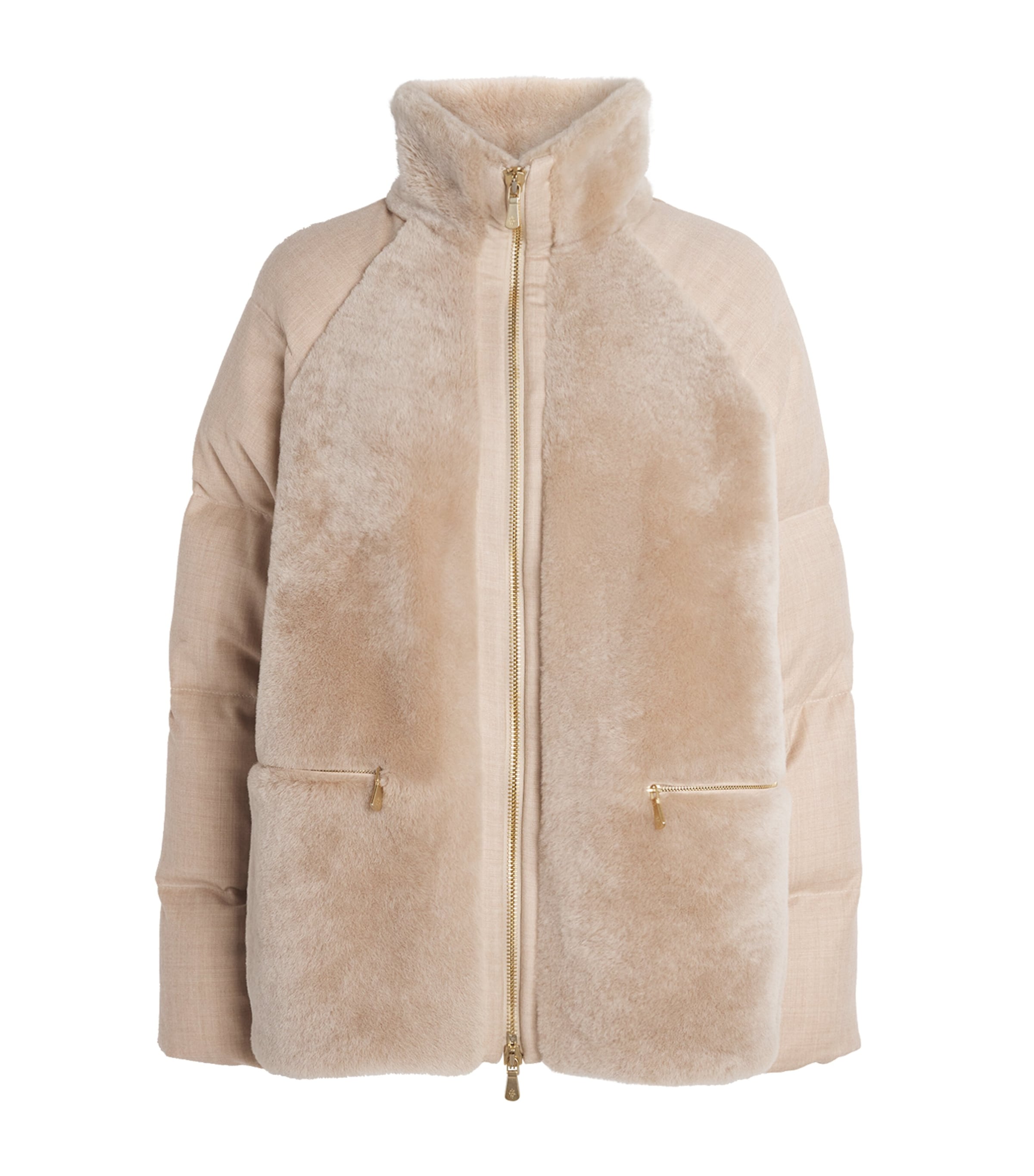 Eleventy Shearling High-neck Jacket In Neutral