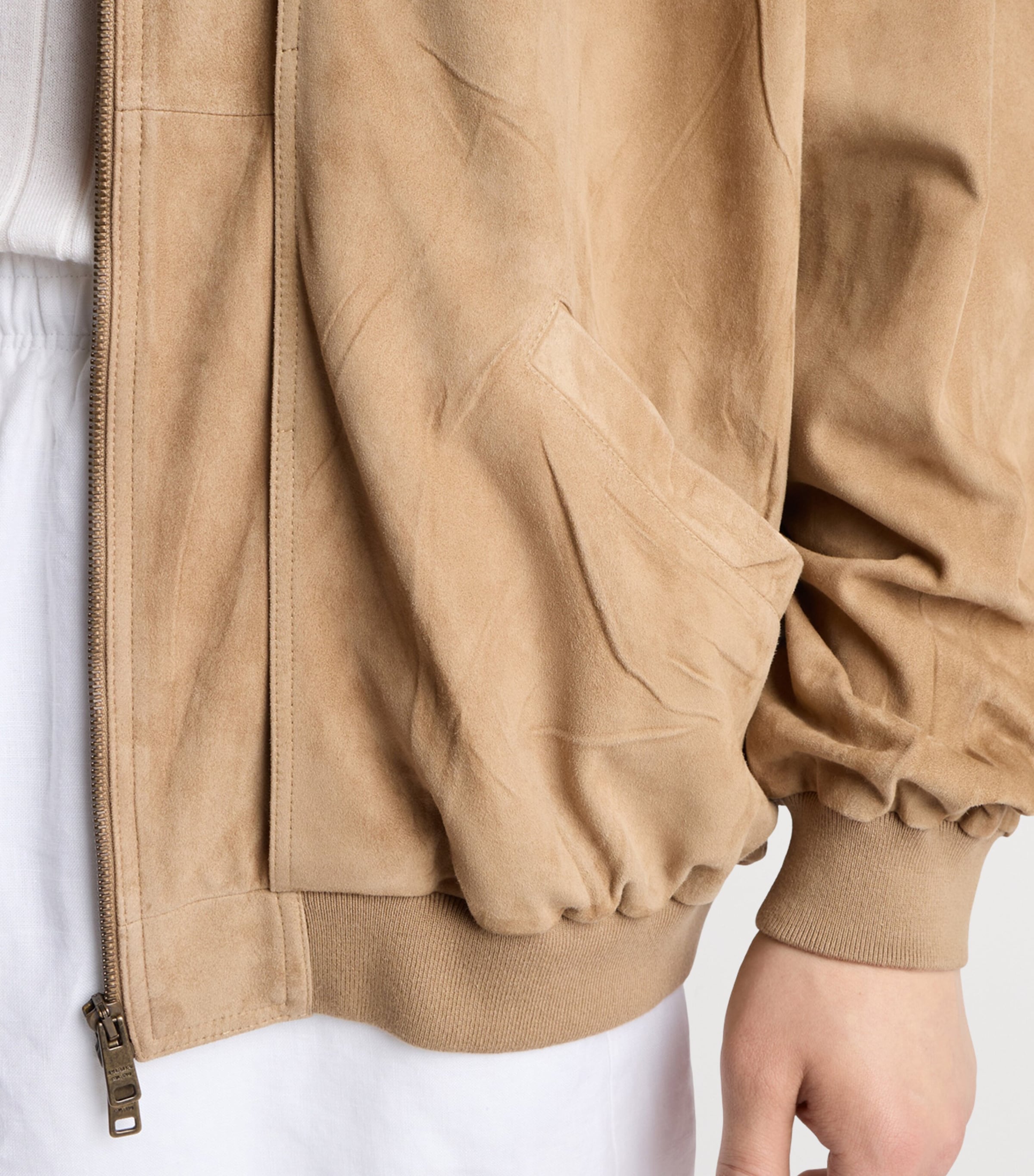 Prada Mens Suede Bomber Jacket Neutral Image 4