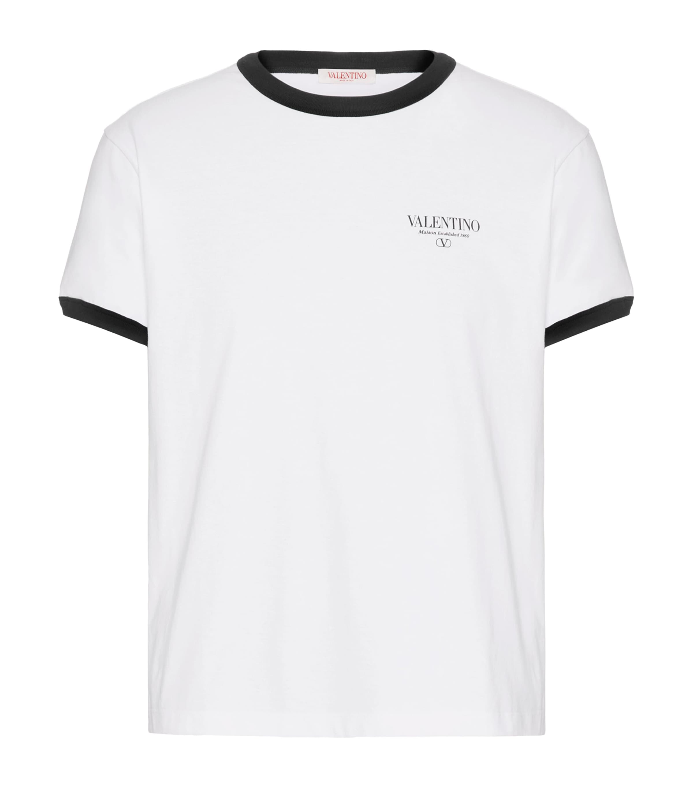 Shop Valentino Contrast-trim Logo T-shirt In White