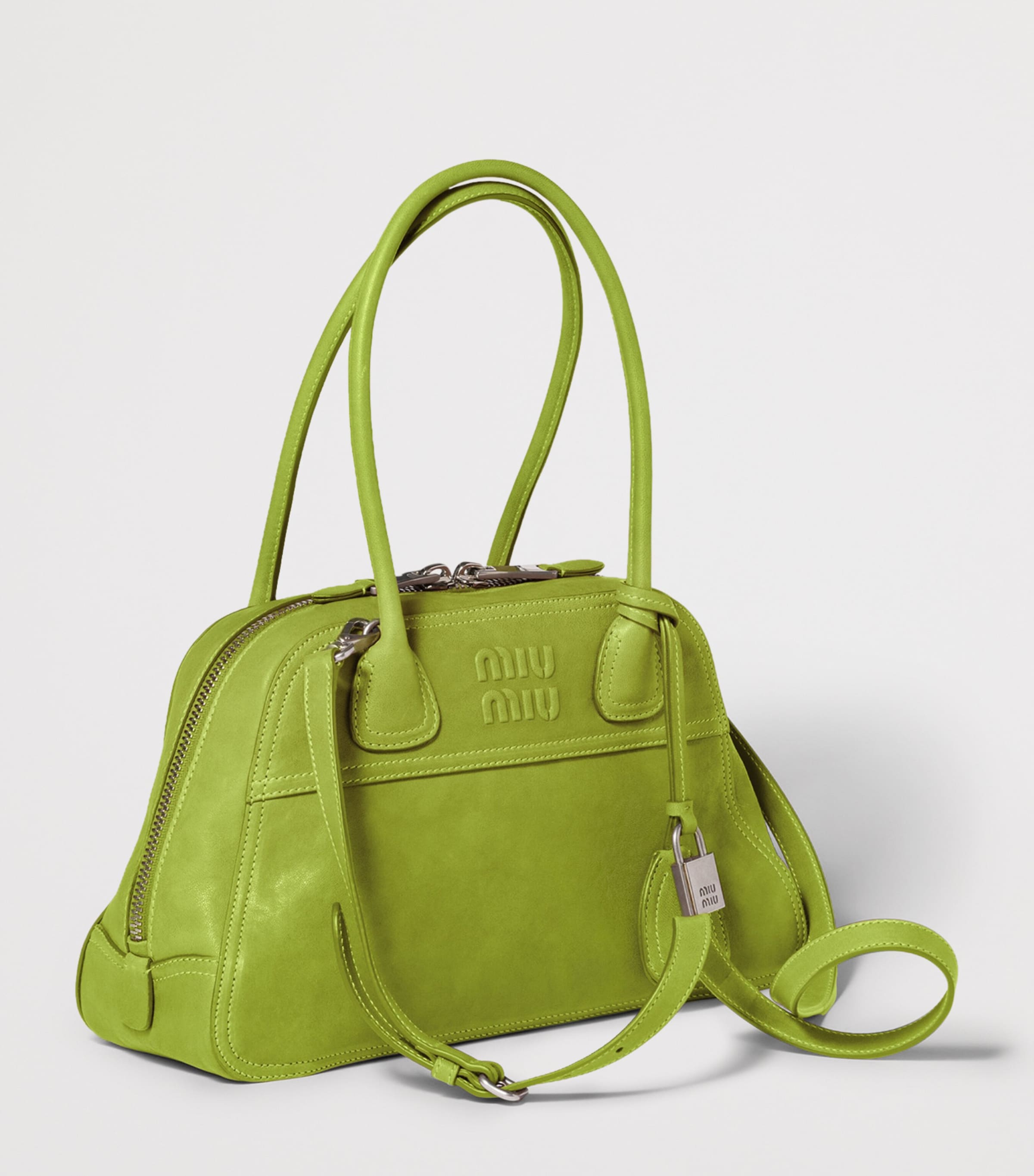 Miu Miu Large Nappa Leather Vivant Top-Handle Bag Green Image 3