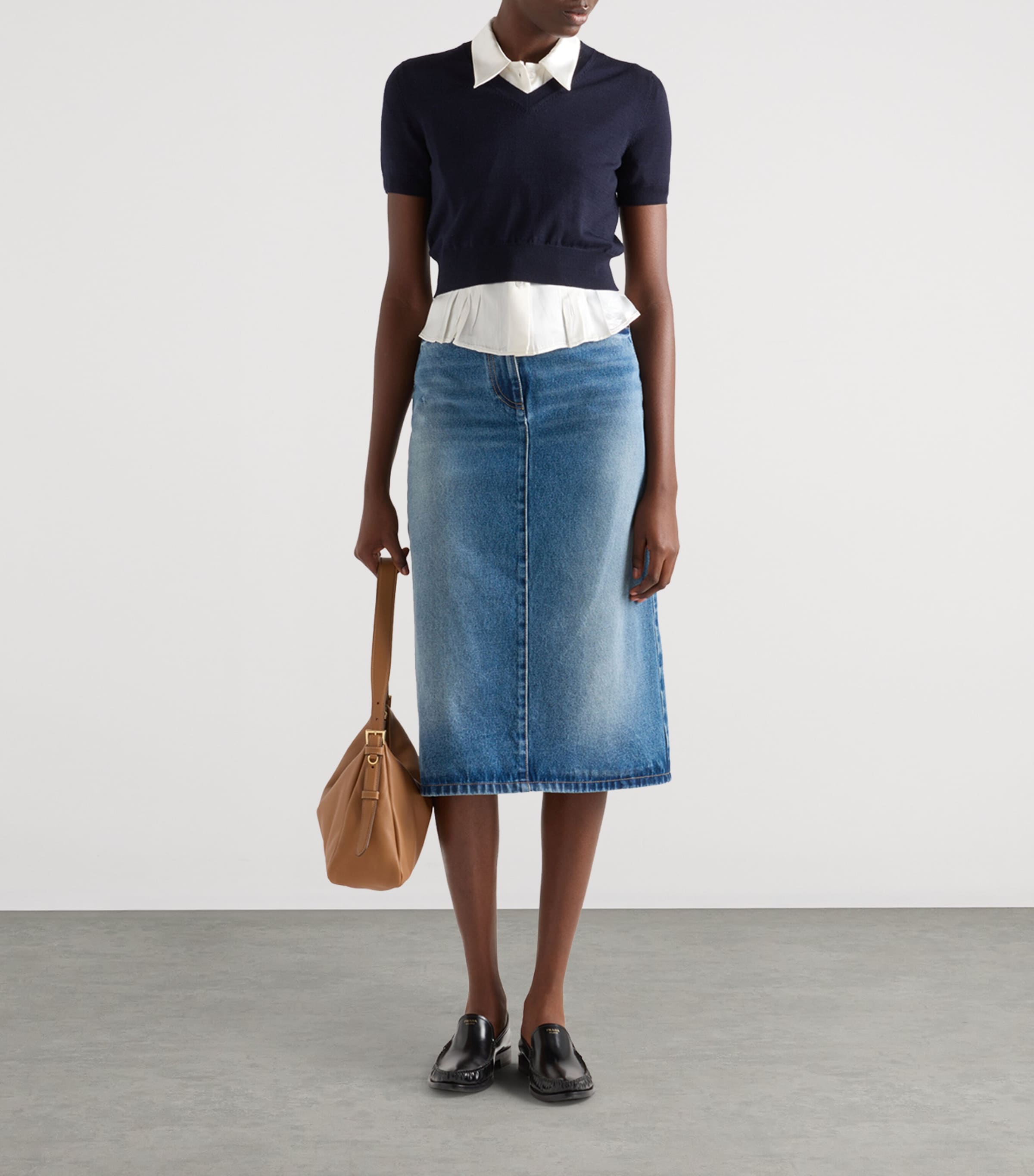 PRADA プラダ Archived Denim Midi Skirt デニム Prada Denim Midi Skirt | Harrods UK