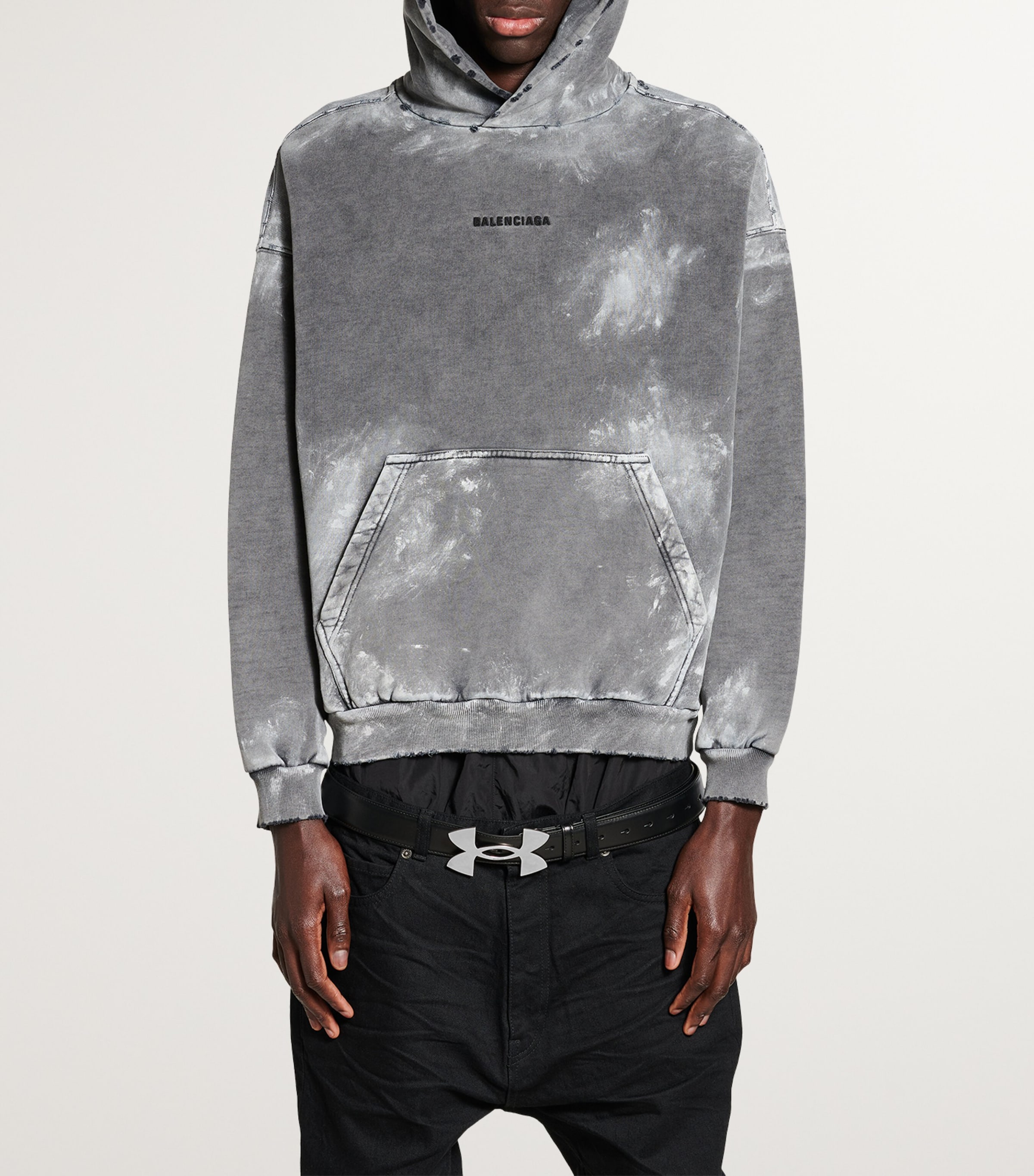 Balenciaga Mens Cotton Distressed Logo Hoodie Image 3