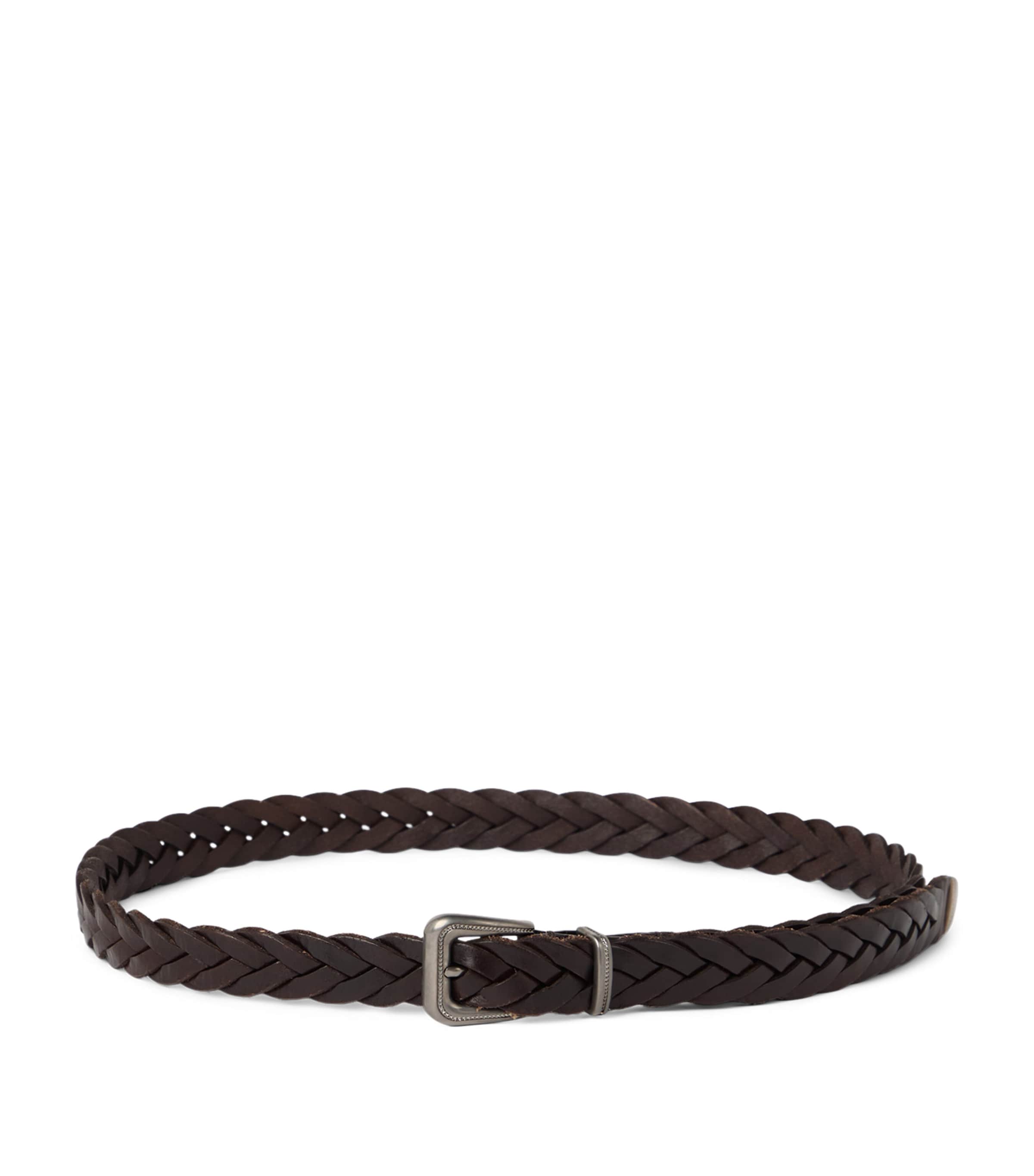 Brunello Cucinelli Calf Leather Braided Belt In Brown