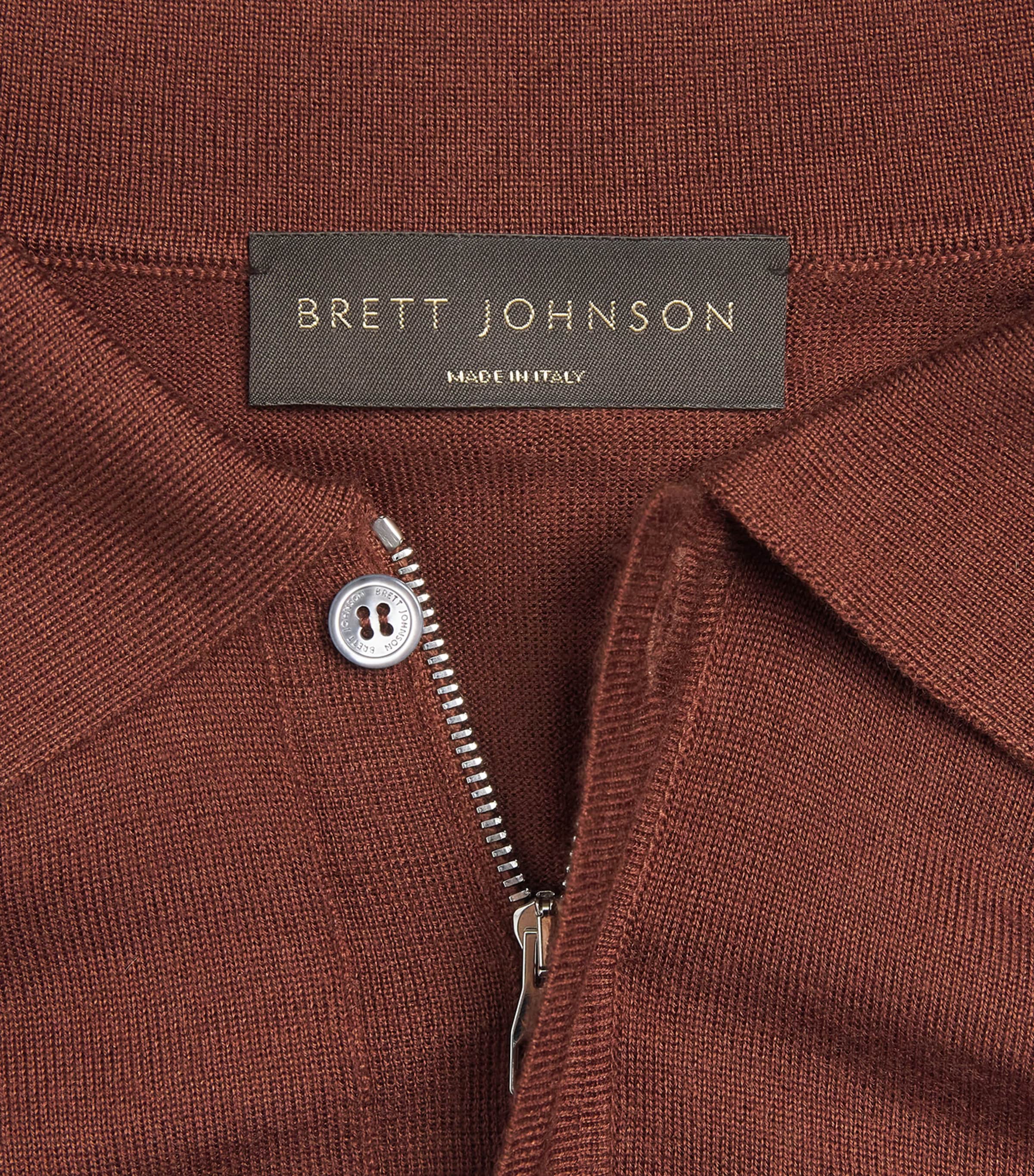Brett Johnson Mens Cashmere-Silk Long-Sleeve Polo Shirt Terracotta Image 6