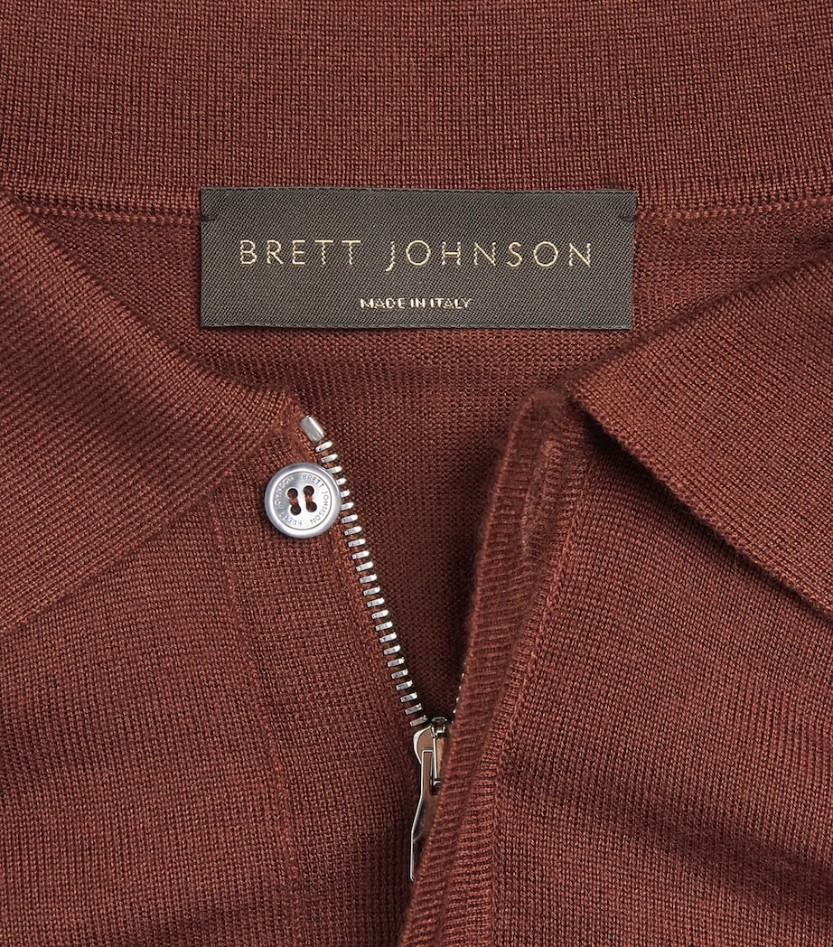 Brett Johnson Mens Cashmere-Silk Long-Sleeve Polo Shirt Terracotta Image 6