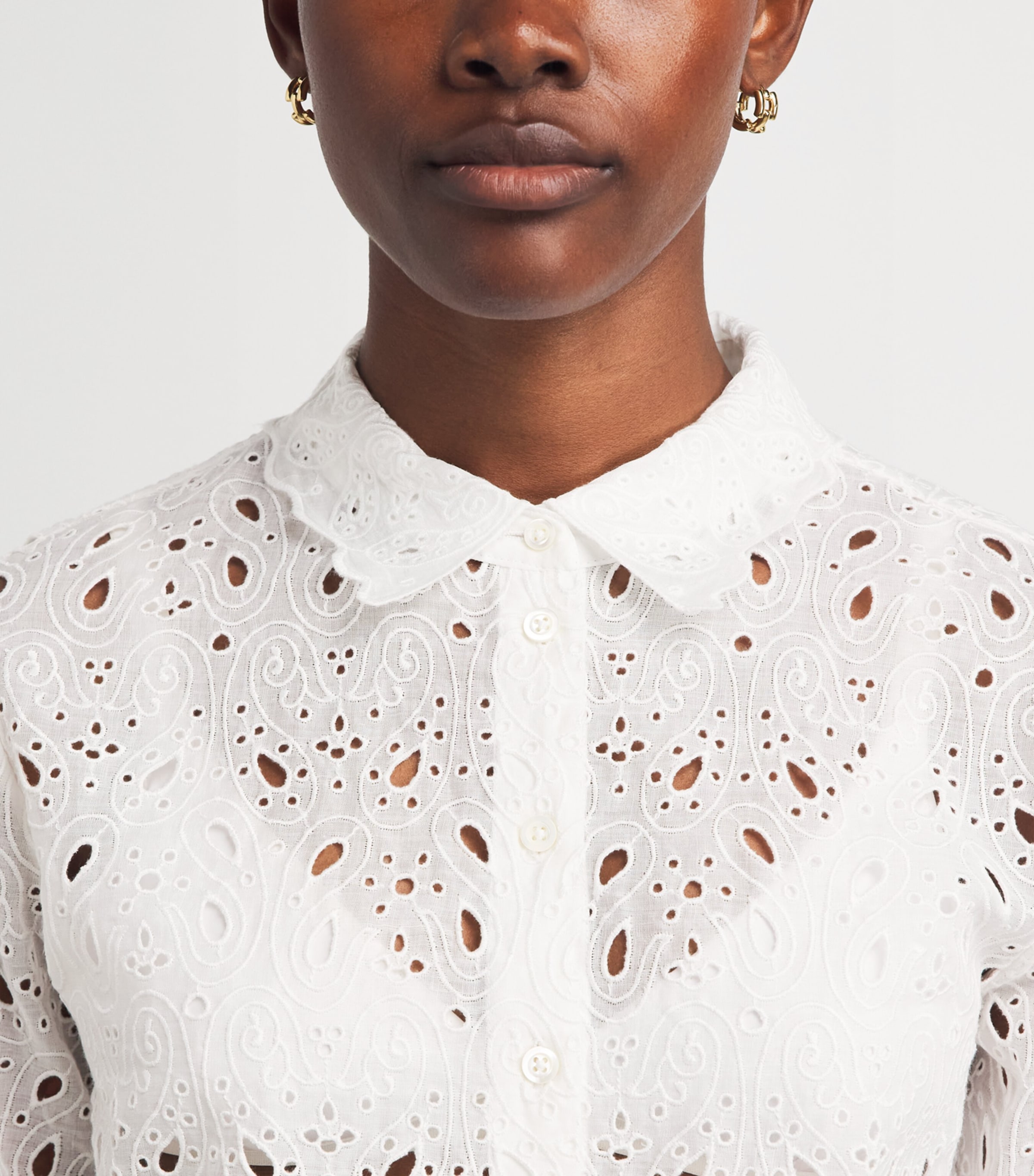 FRAME Womens The Paisley Eyelet Cinch Sleeve Shirt White Image 3