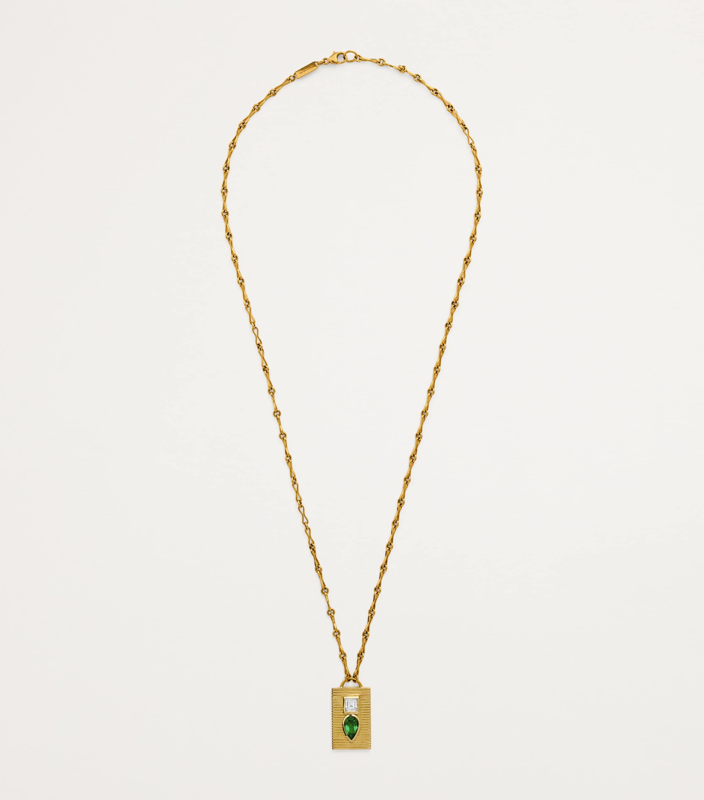 Yellow Gold, Diamond and Emerald Duet Necklace YELLOW GOLD Image 3