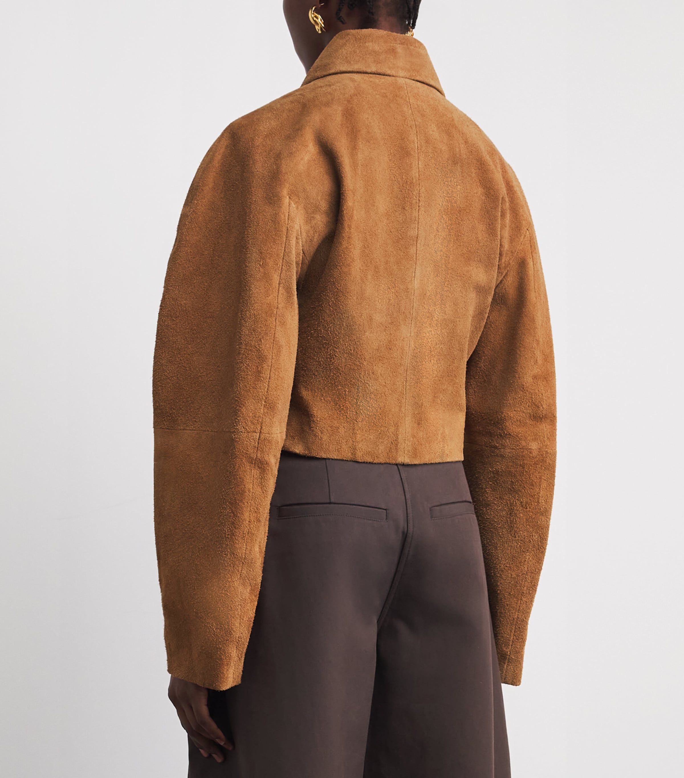 Róhe Womens Textured Suede Cropped Jacket Cognac Image 5
