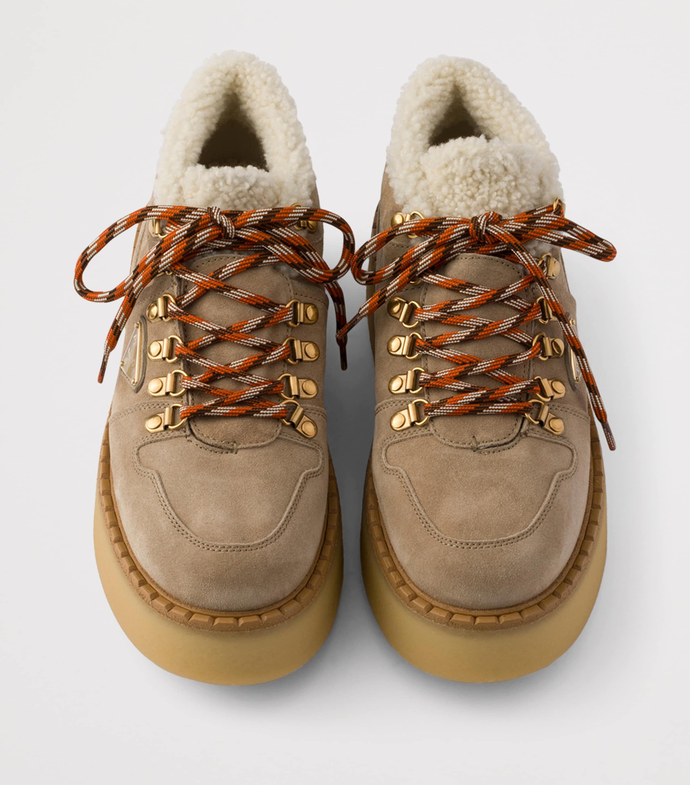 Prada Suede Shearling Chukka Ankle Boots Neutral Image 3