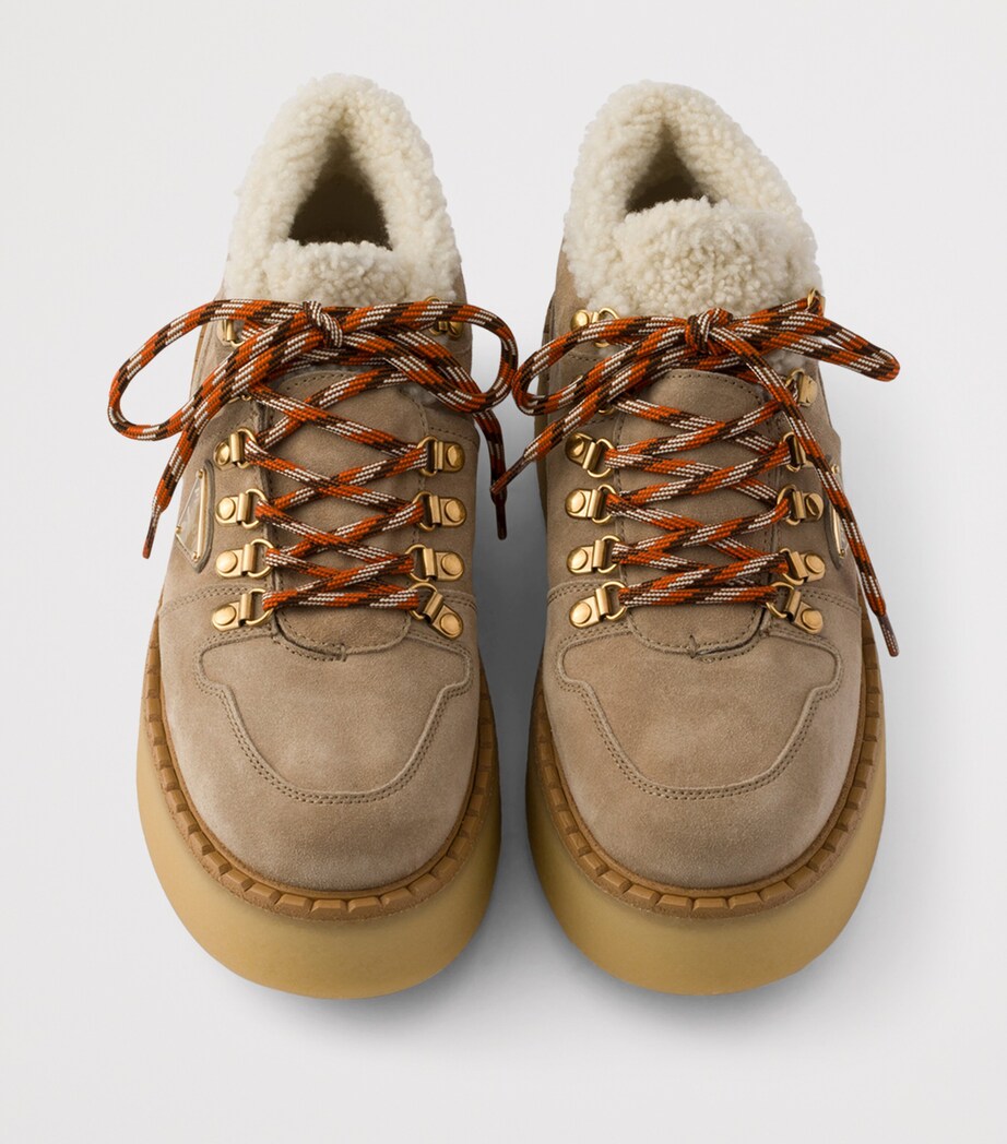 Prada Suede Shearling Chukka Ankle Boots Neutral Image 3
