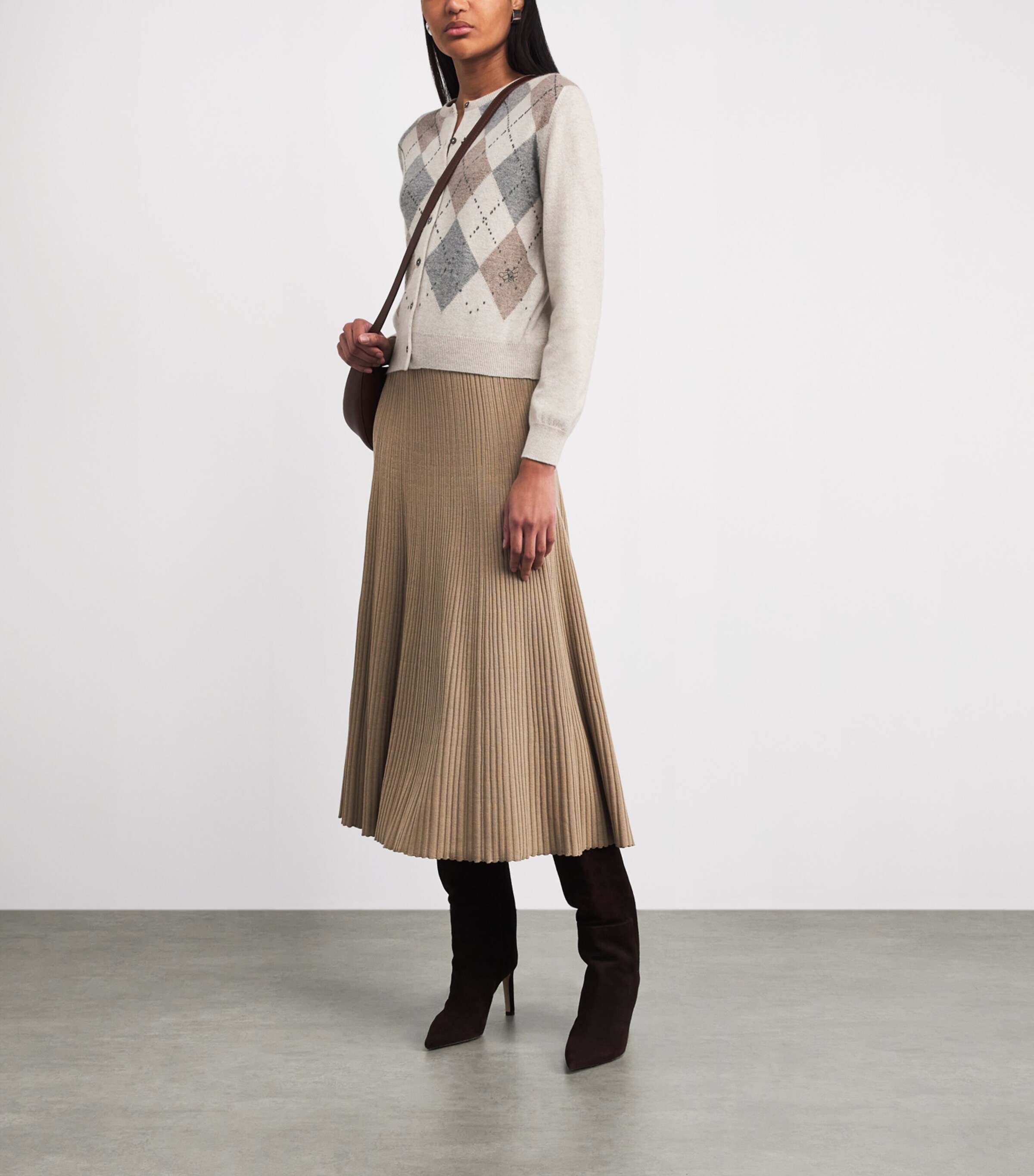 Johnstons Of Elgin Womens Cashmere Argyle Clan Cardigan Lunan Sand Image 2