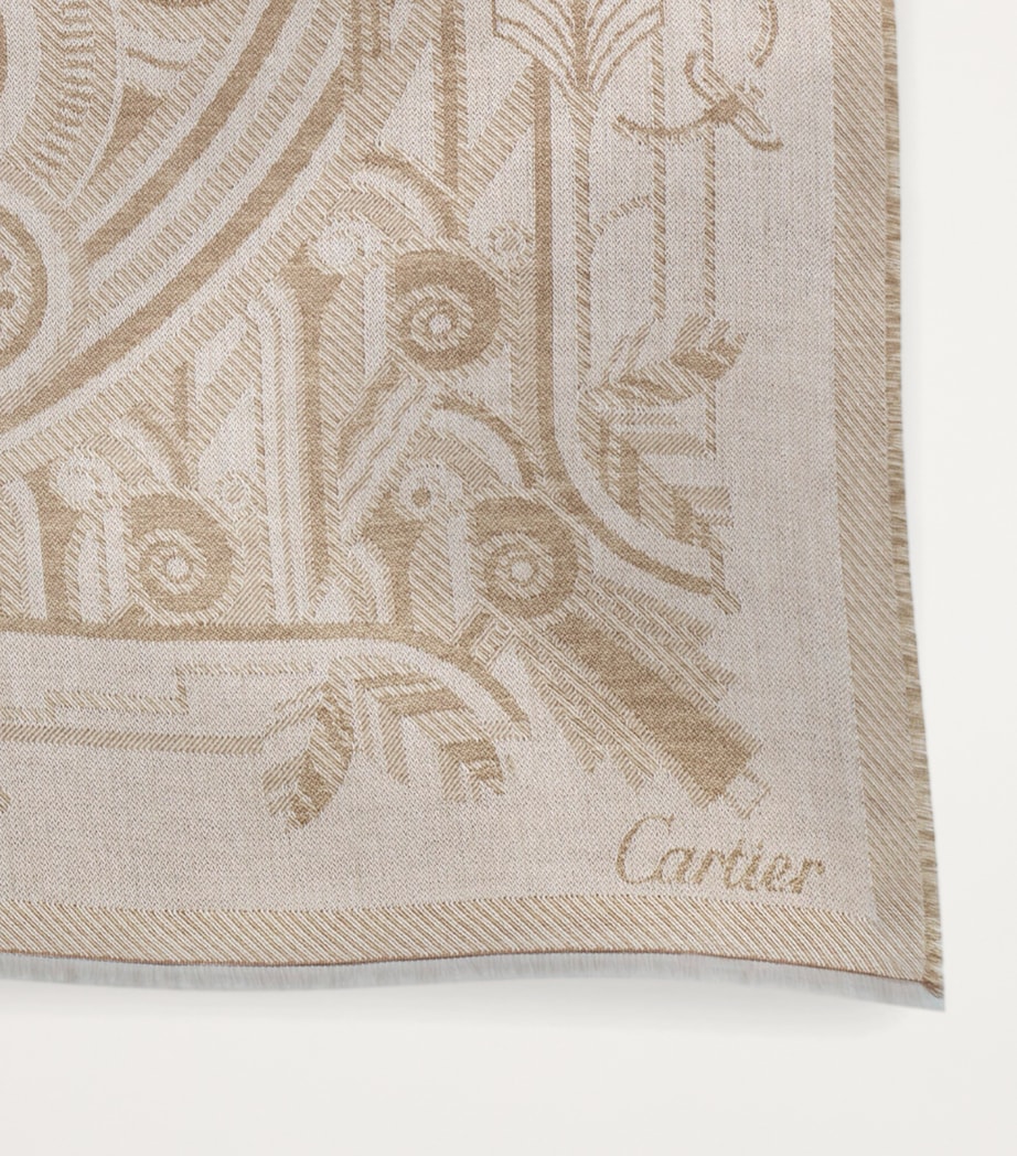 Cartier Wool-Cashmere Panthère Art Deco Scarf Beige Image 5