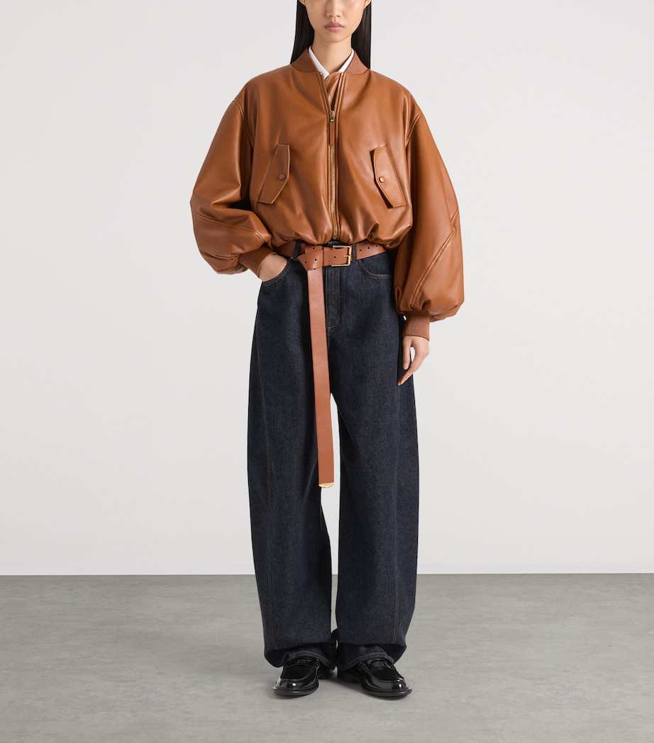 Nappa Leather Cocoon Bomber Jacket TAN Image 2