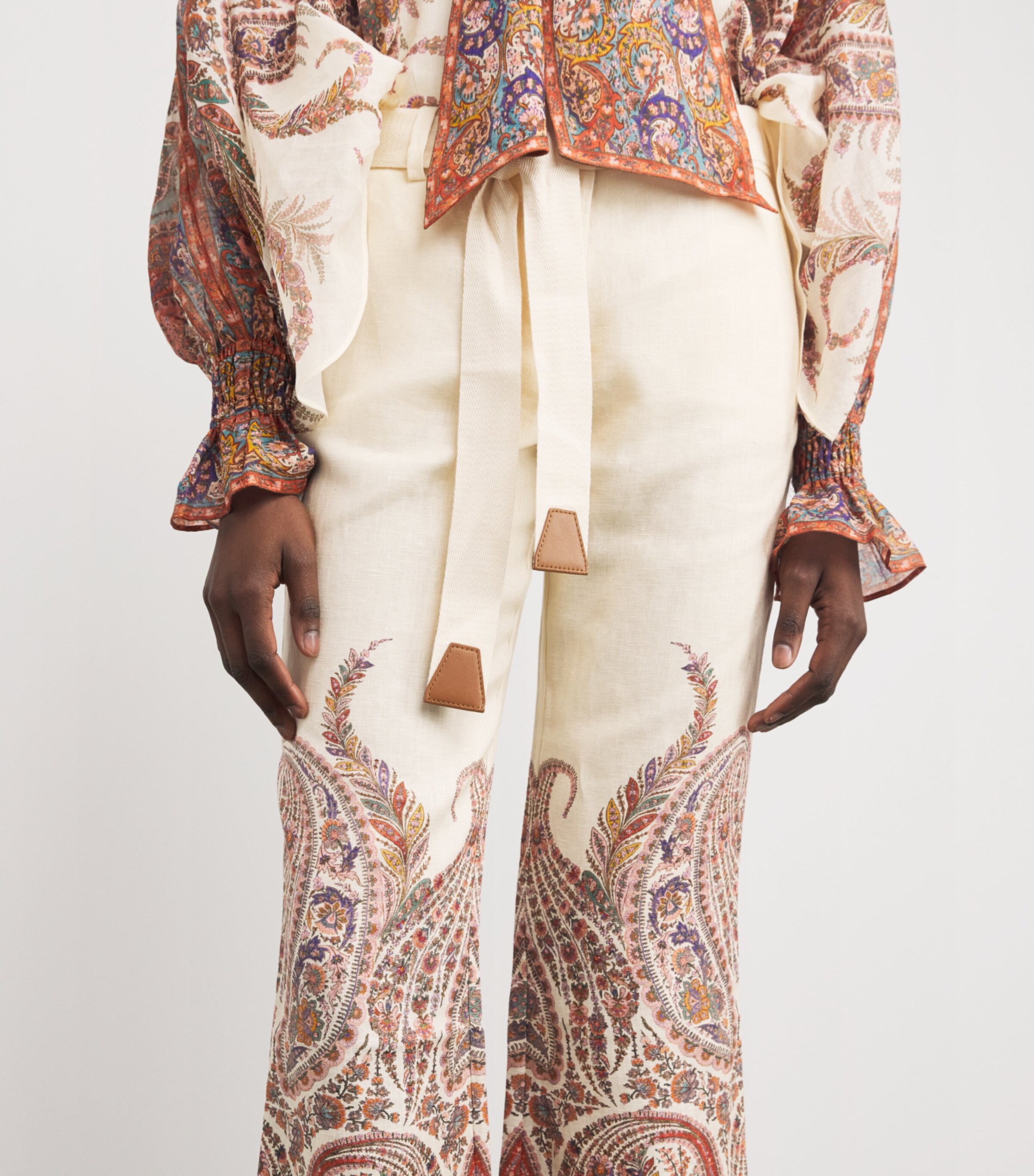 Zimmermann Womens Ramie Paisley Rhiannon Trousers Crmpai Cream Paisley Image 6