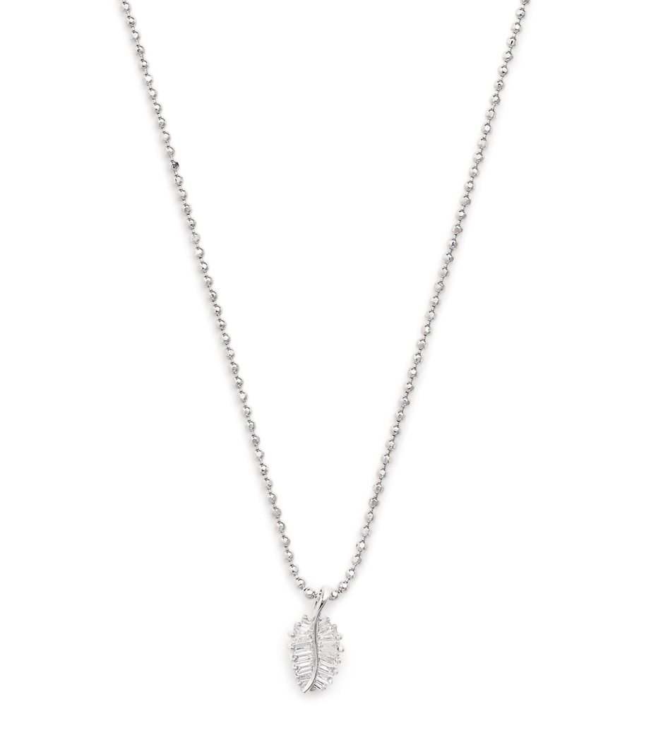 White Gold and Diamond Small Palm Leaf Necklace WHITE GOLD Image 1