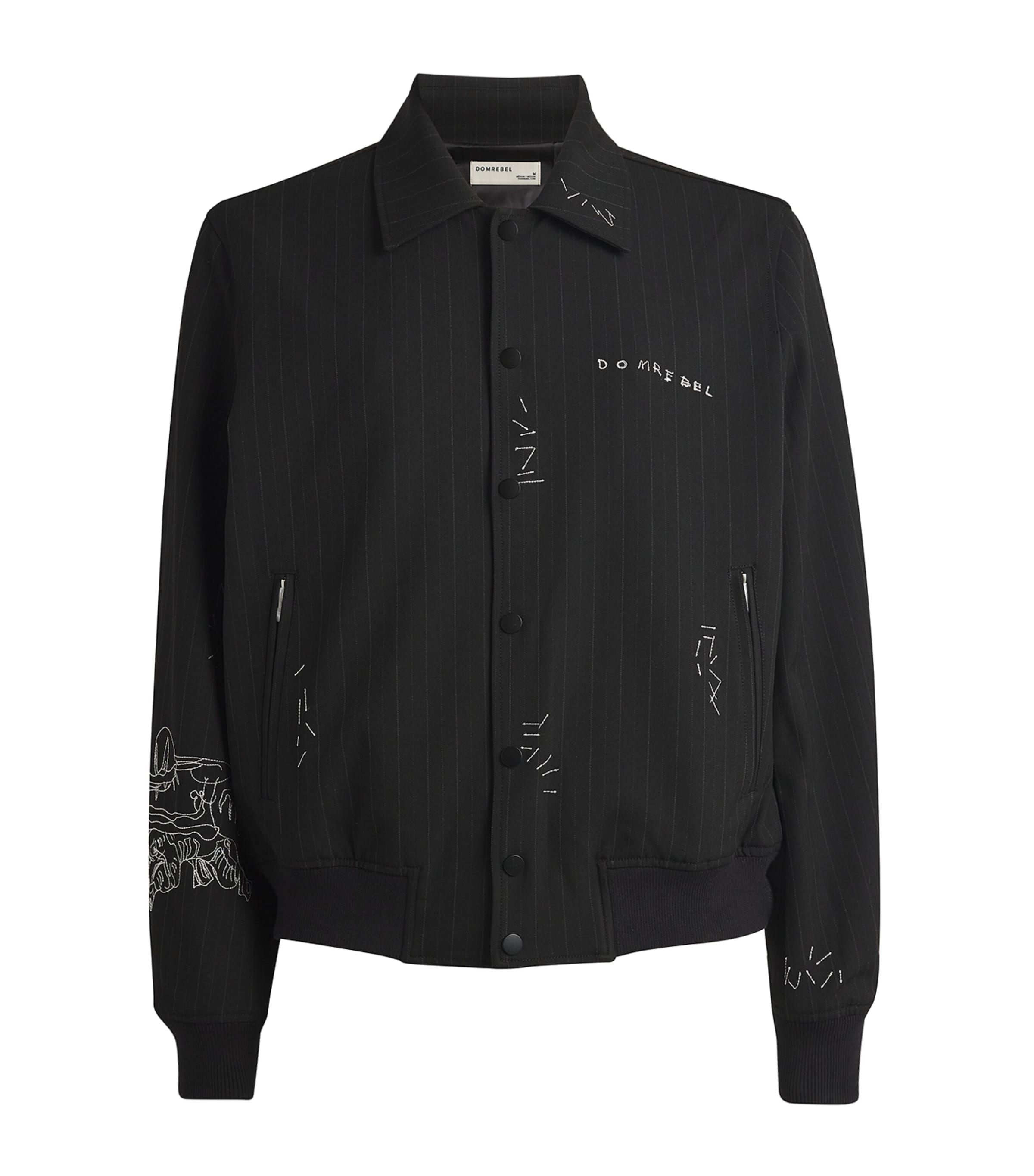 Domrebel Embroidered Pinstripe Bomber Jacket In Black