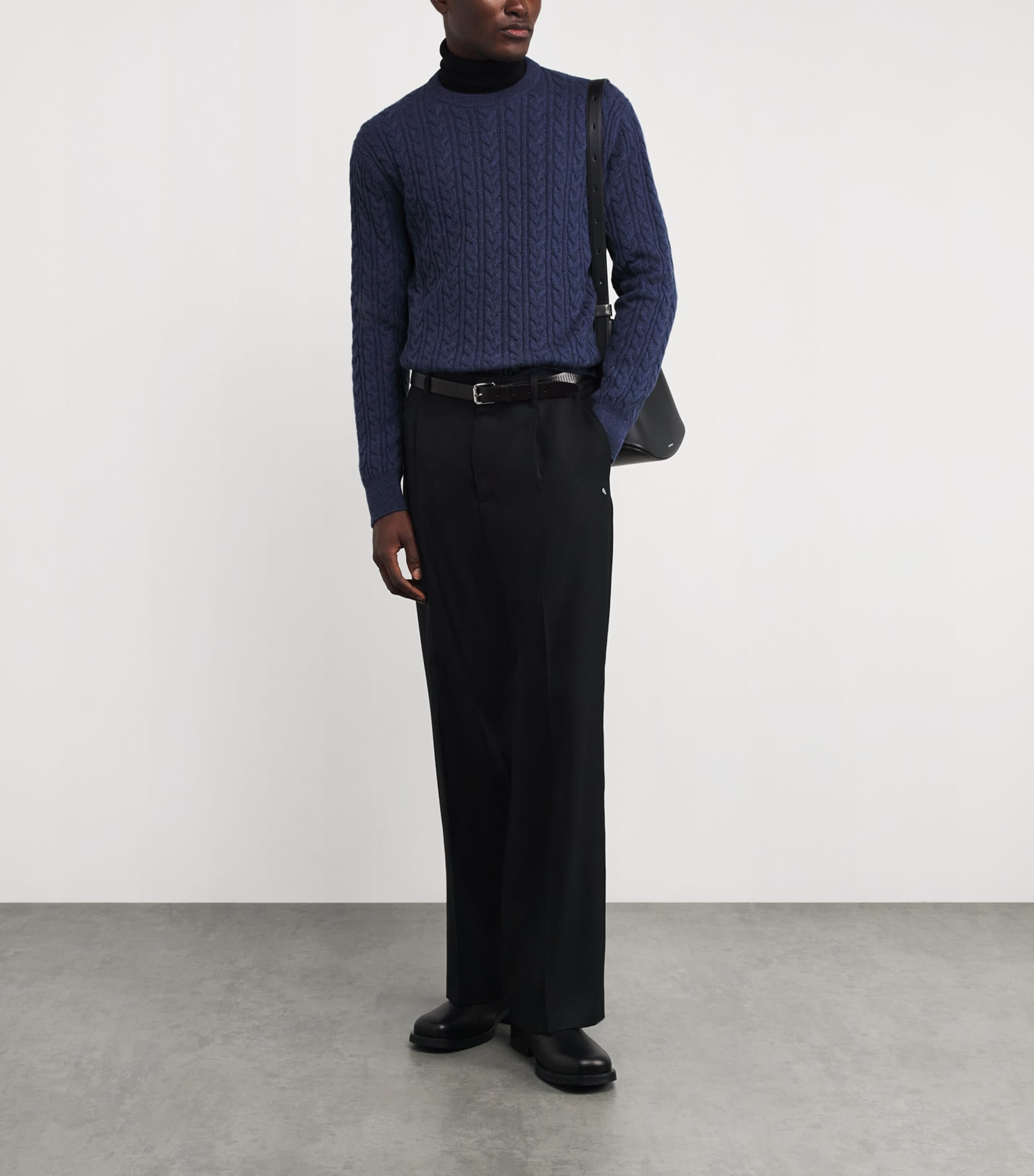 Agnona Mens Cashmere Cable-Knit Sweater Blue Stone Image 2