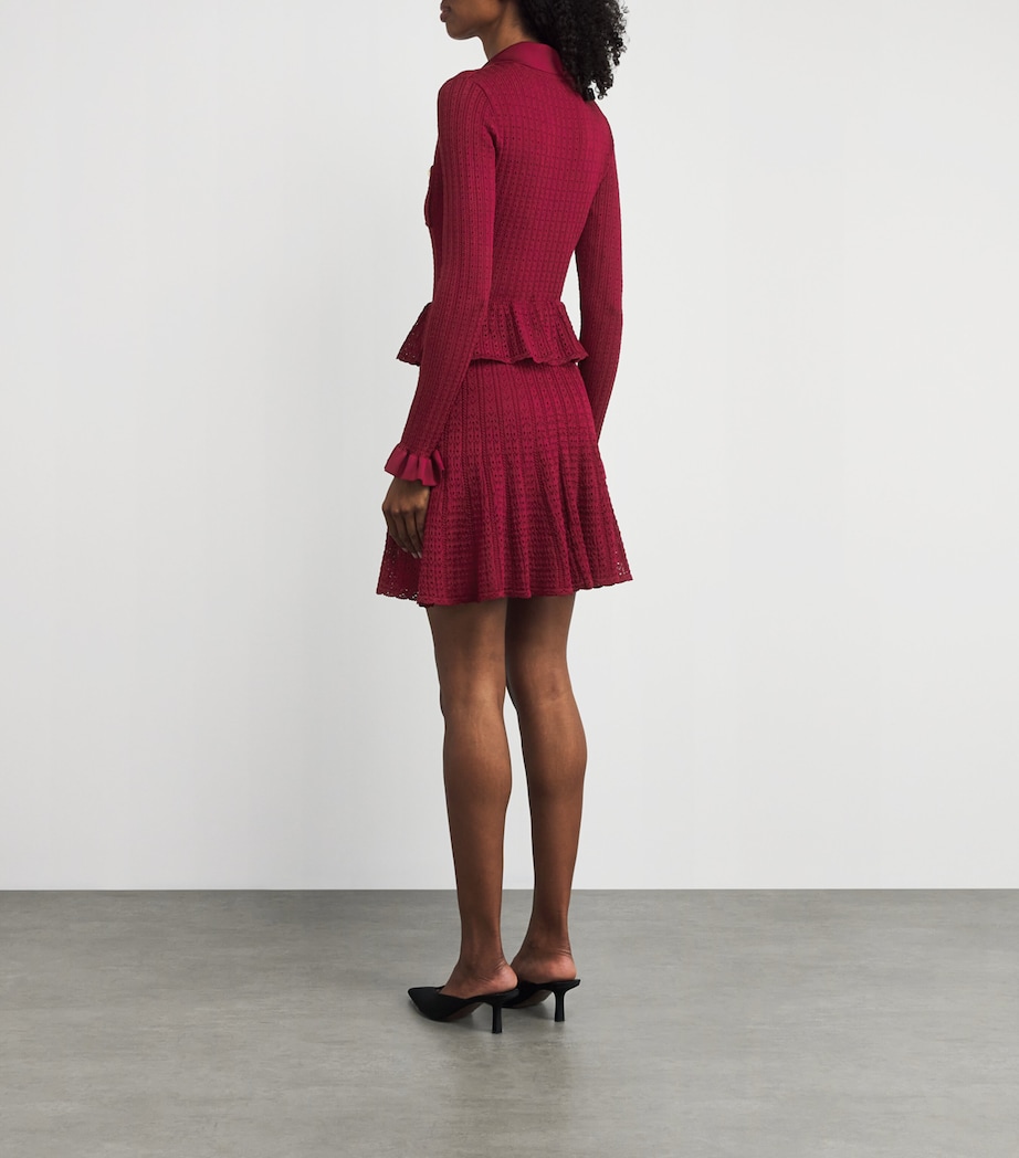 Pointelle Knit Mini Dress BURGUNDY Image 3
