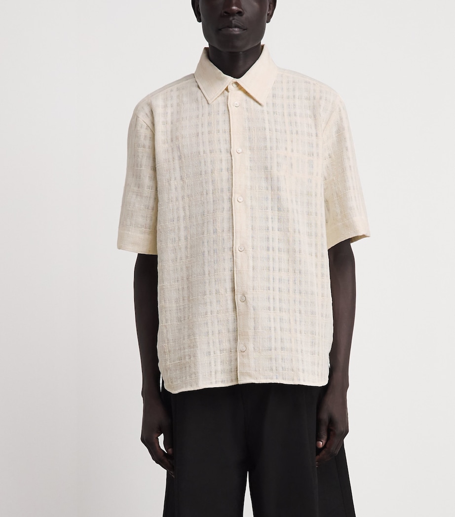 Won Hundred Mens Cotton-Blend Check Short-Sleeve Shirt Cannoli Cream Image 4