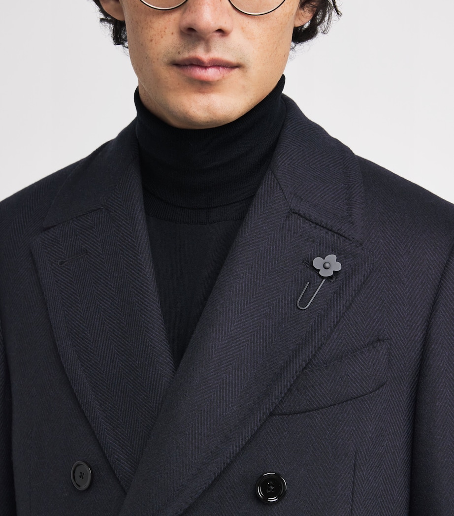 Wool-Cashmere Double-Breasted Overcoat 850NE-NAVY CHEVRON Image 6