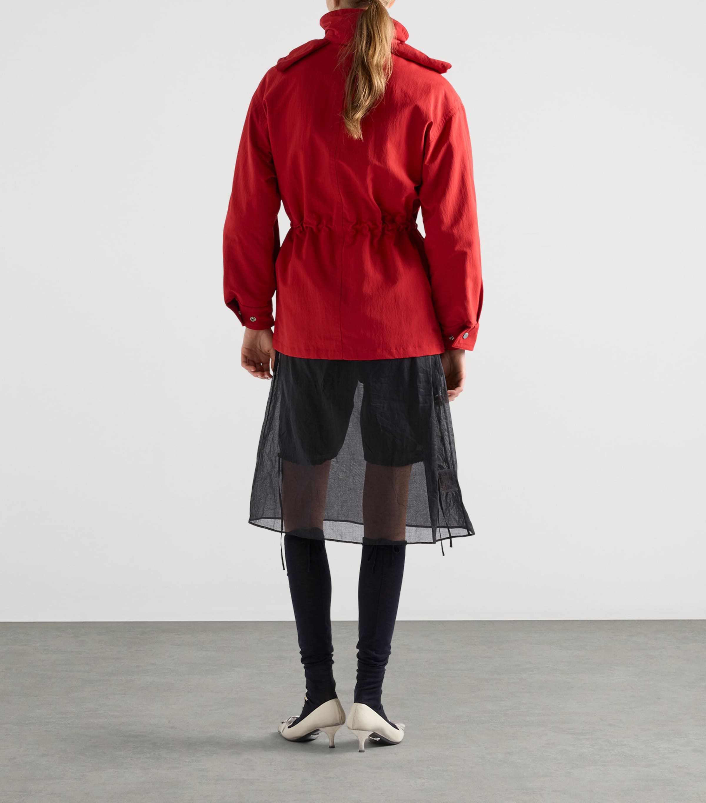 Prada Womens Technical Shearling-Trimmed Parka Red Image 5
