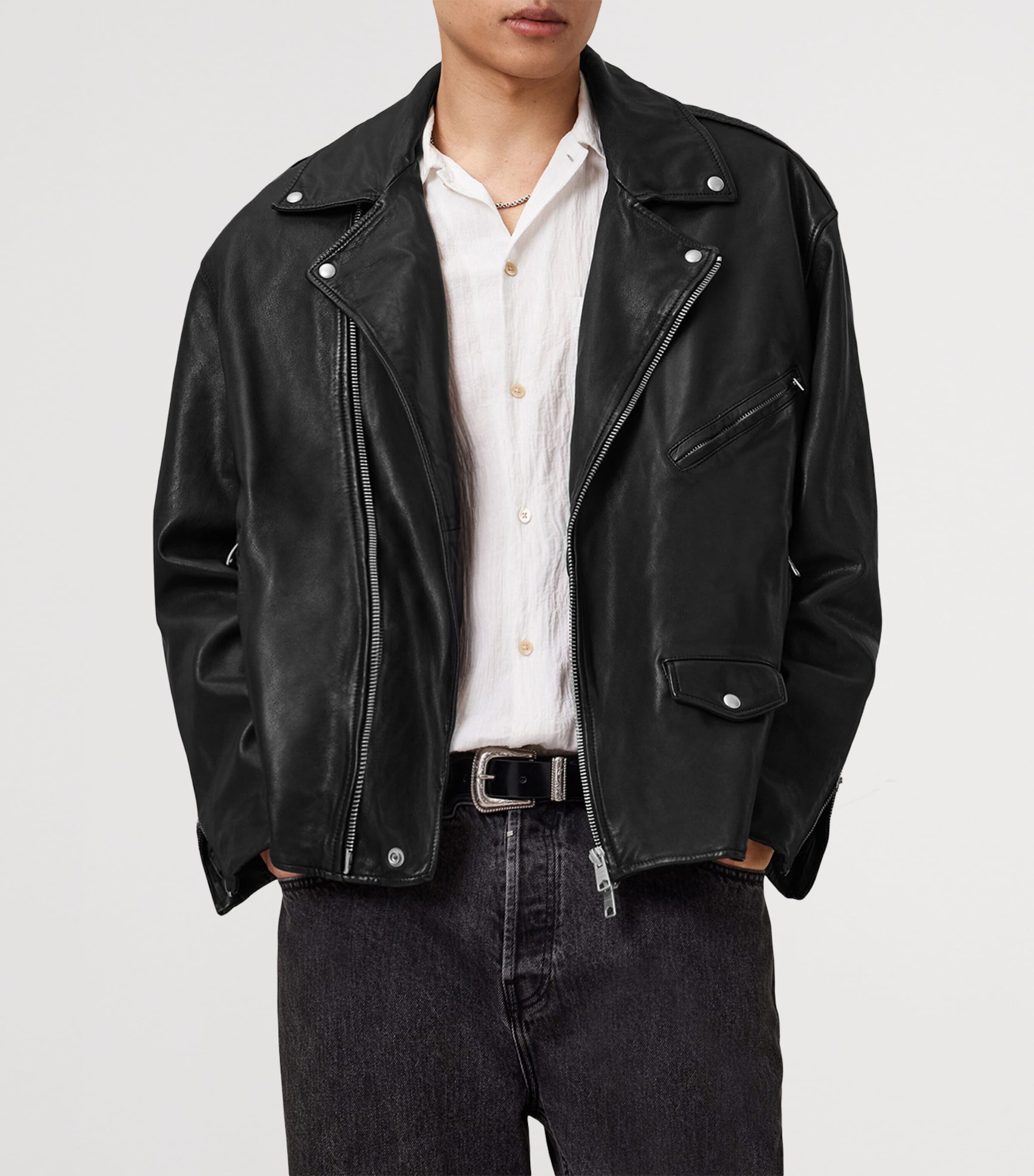 Leather Bradford Biker Jacket BLACK Image 2