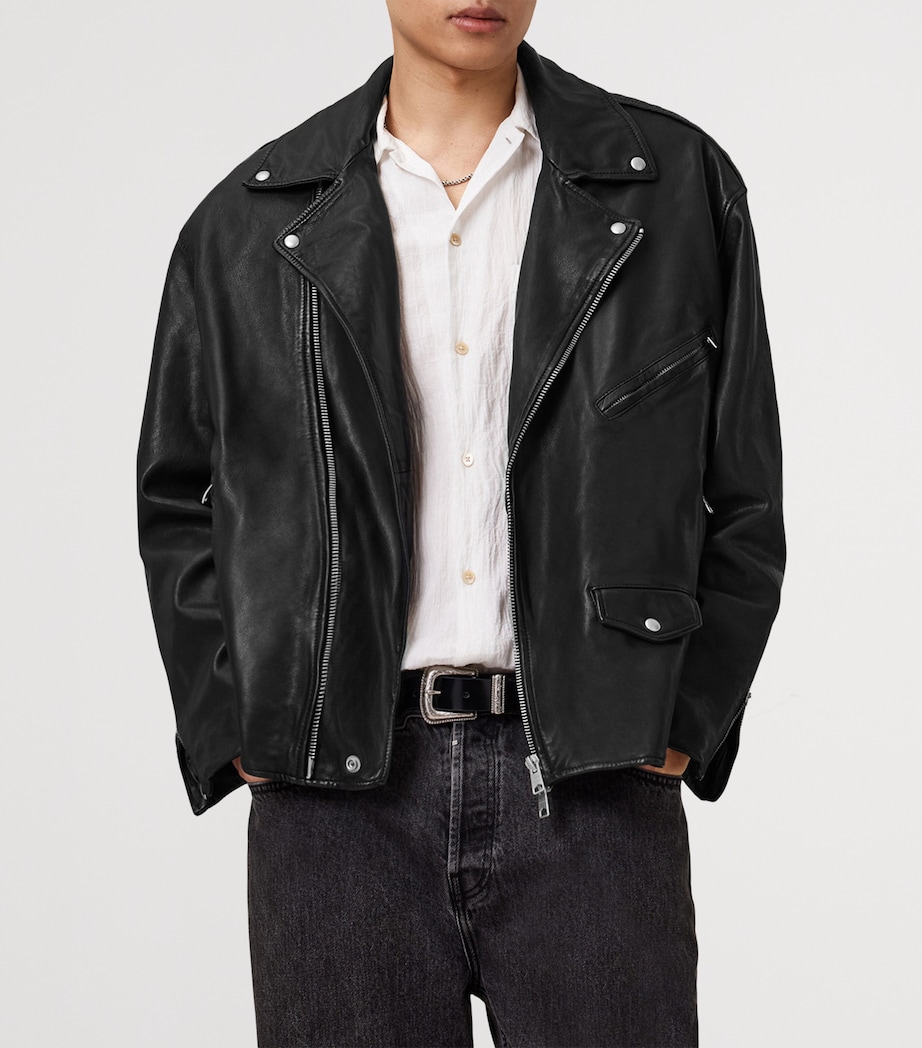 Leather Bradford Biker Jacket BLACK Image 2