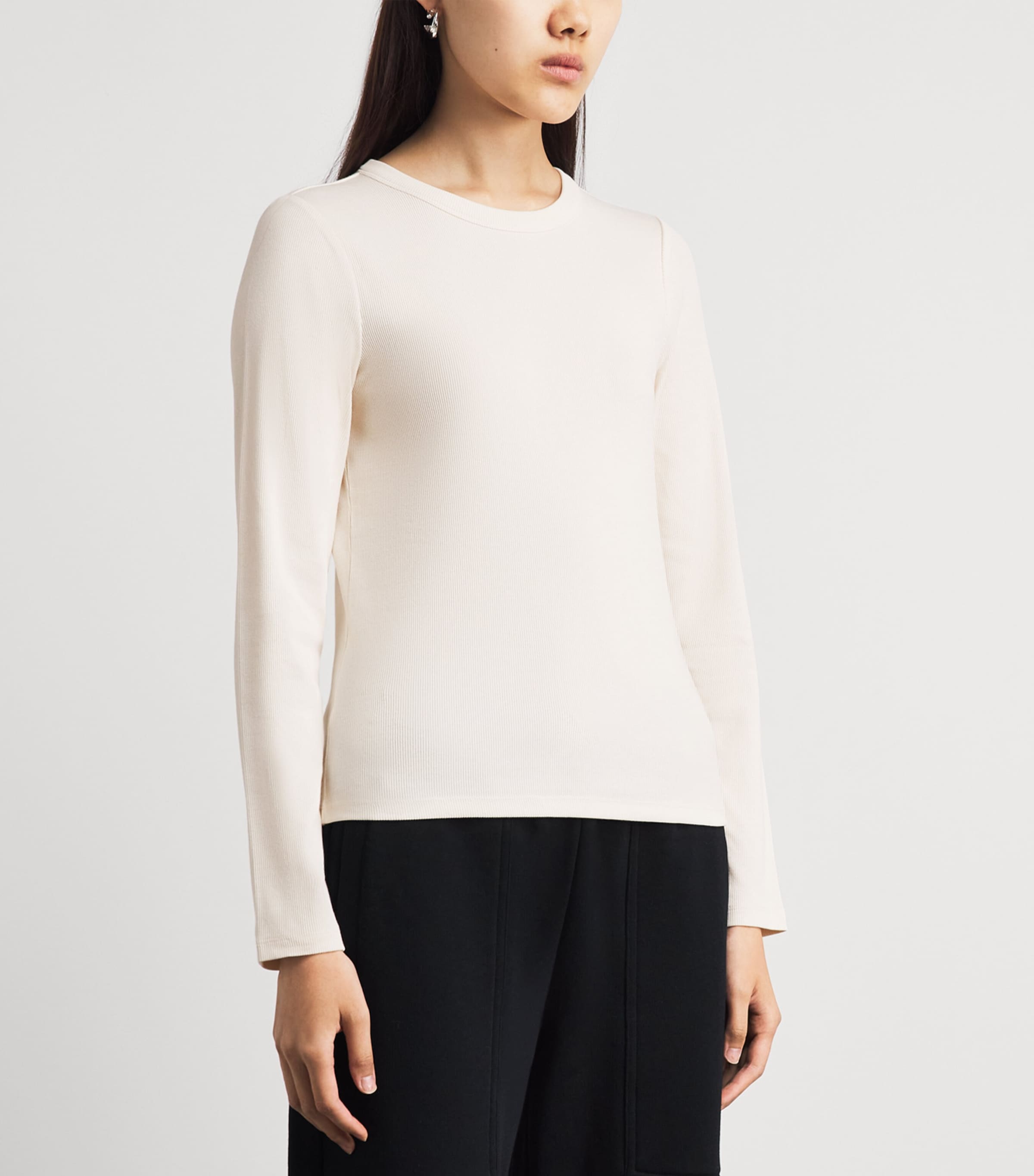 ME+EM Womens Stretch-Cotton Long-Sleeve Ultimate T-Shirt Autumn Ivory Image 4