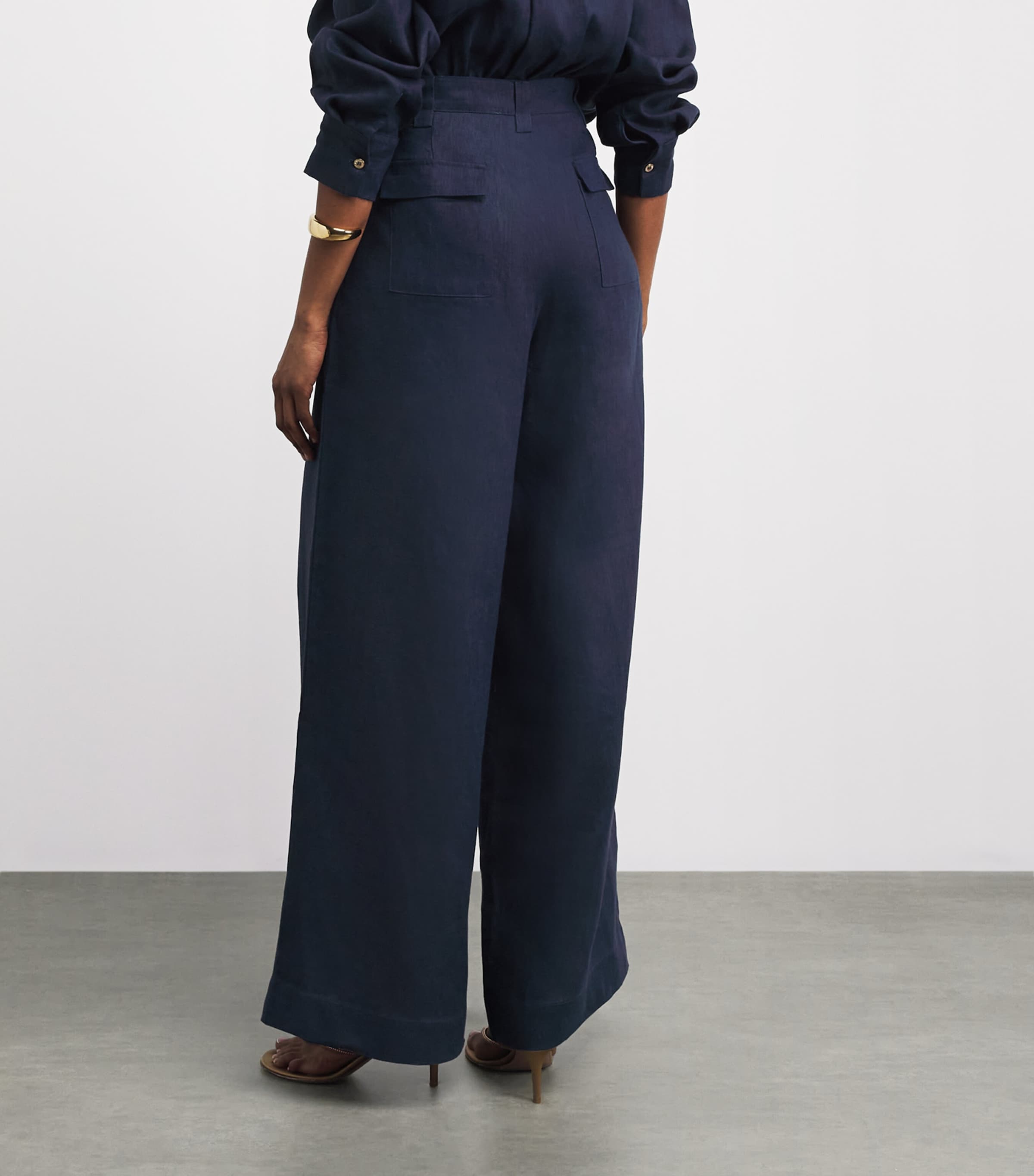 Melissa Odabash Womens Linen Serena Wide-Leg Trousers Navy Image 5