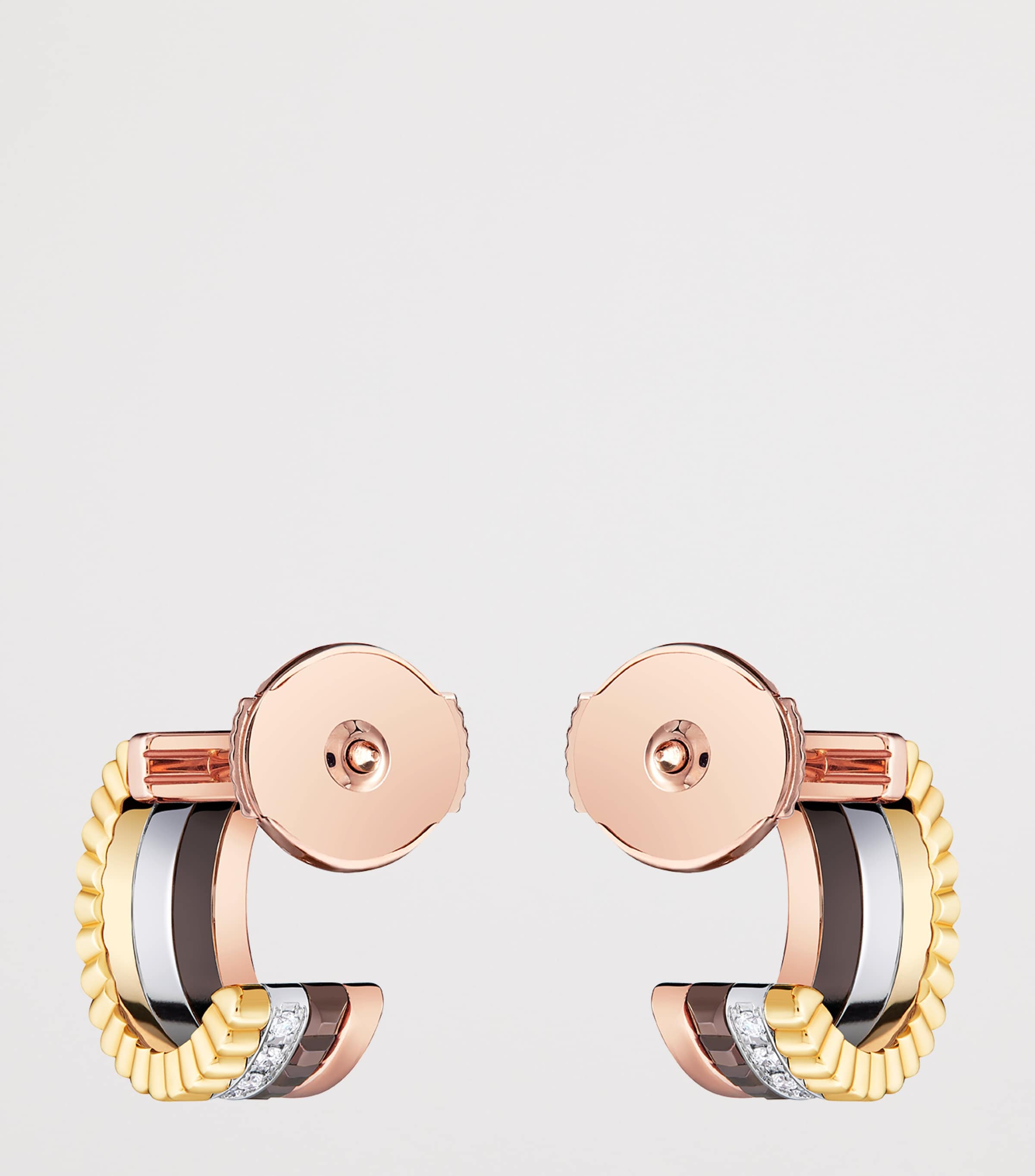 Mixed Gold and Diamond Quatre Classique Mini Hoop Earrings YELLOW GOLD Image 2