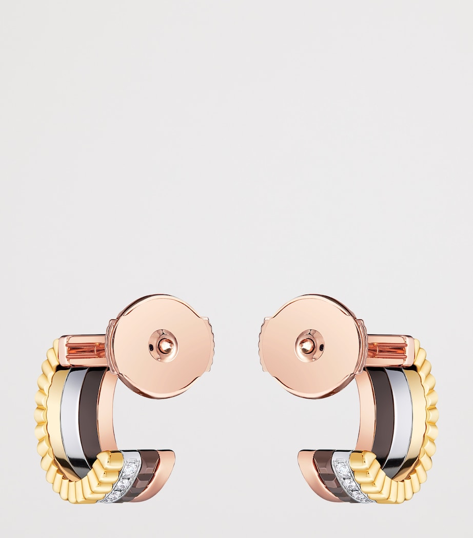 Mixed Gold and Diamond Quatre Classique Mini Hoop Earrings YELLOW GOLD Image 2