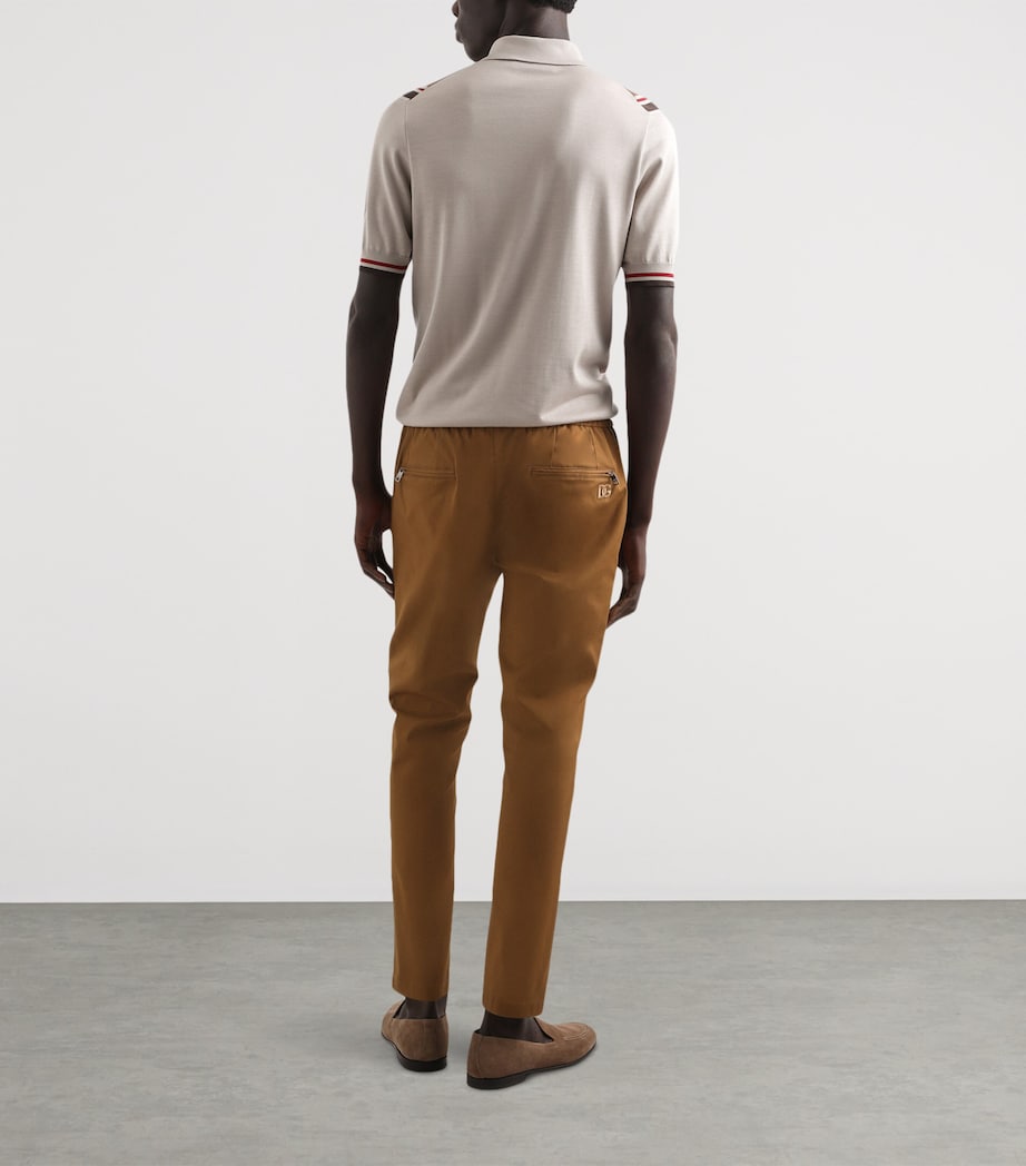 Silk-Blend Stripe Polo Shirt M4149-BEIGE/CAMMELLO Image 3