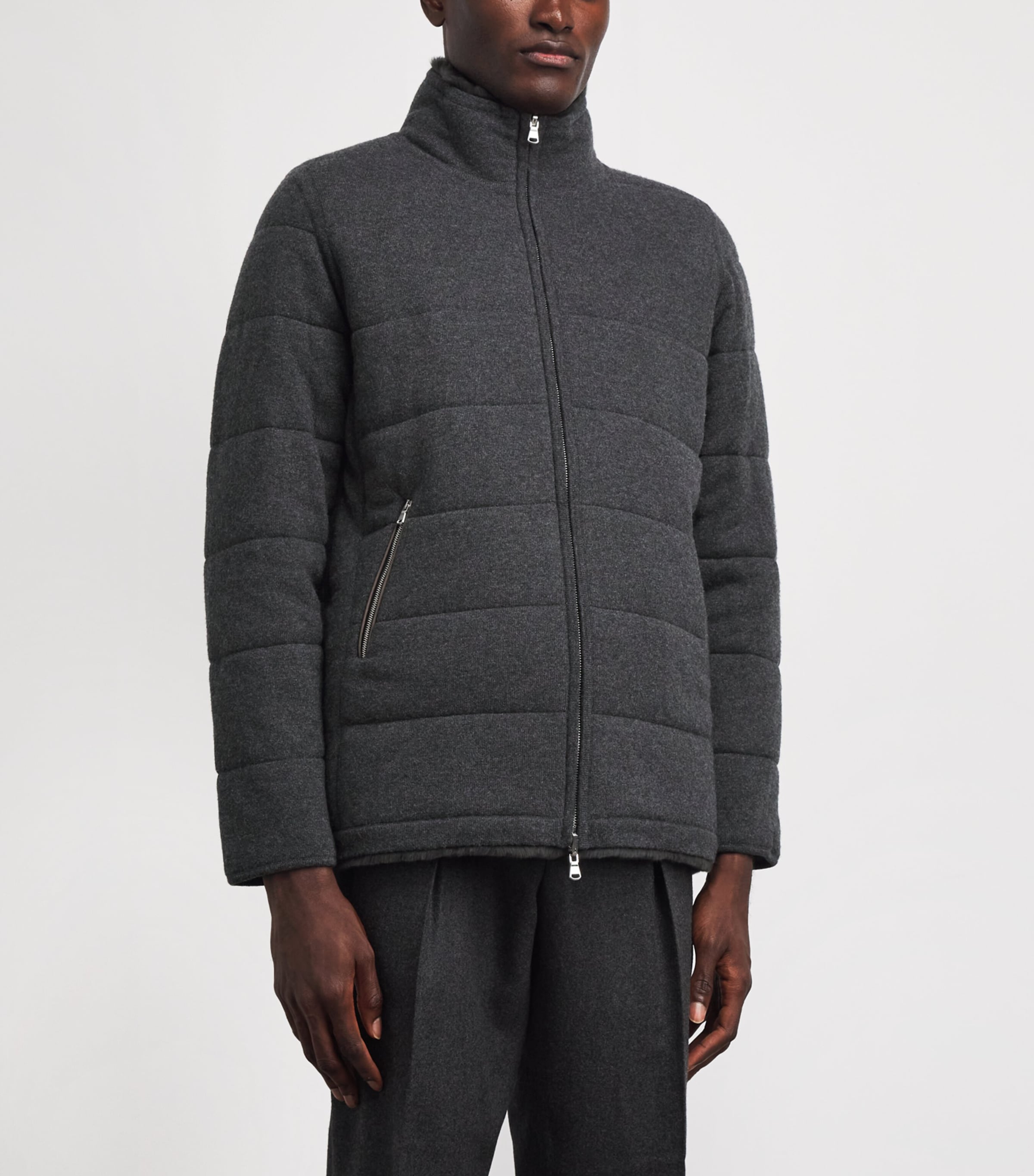 N.Peal Mens Cashmere Fur-Lined Jacket Charcoaldark Grey Image 4