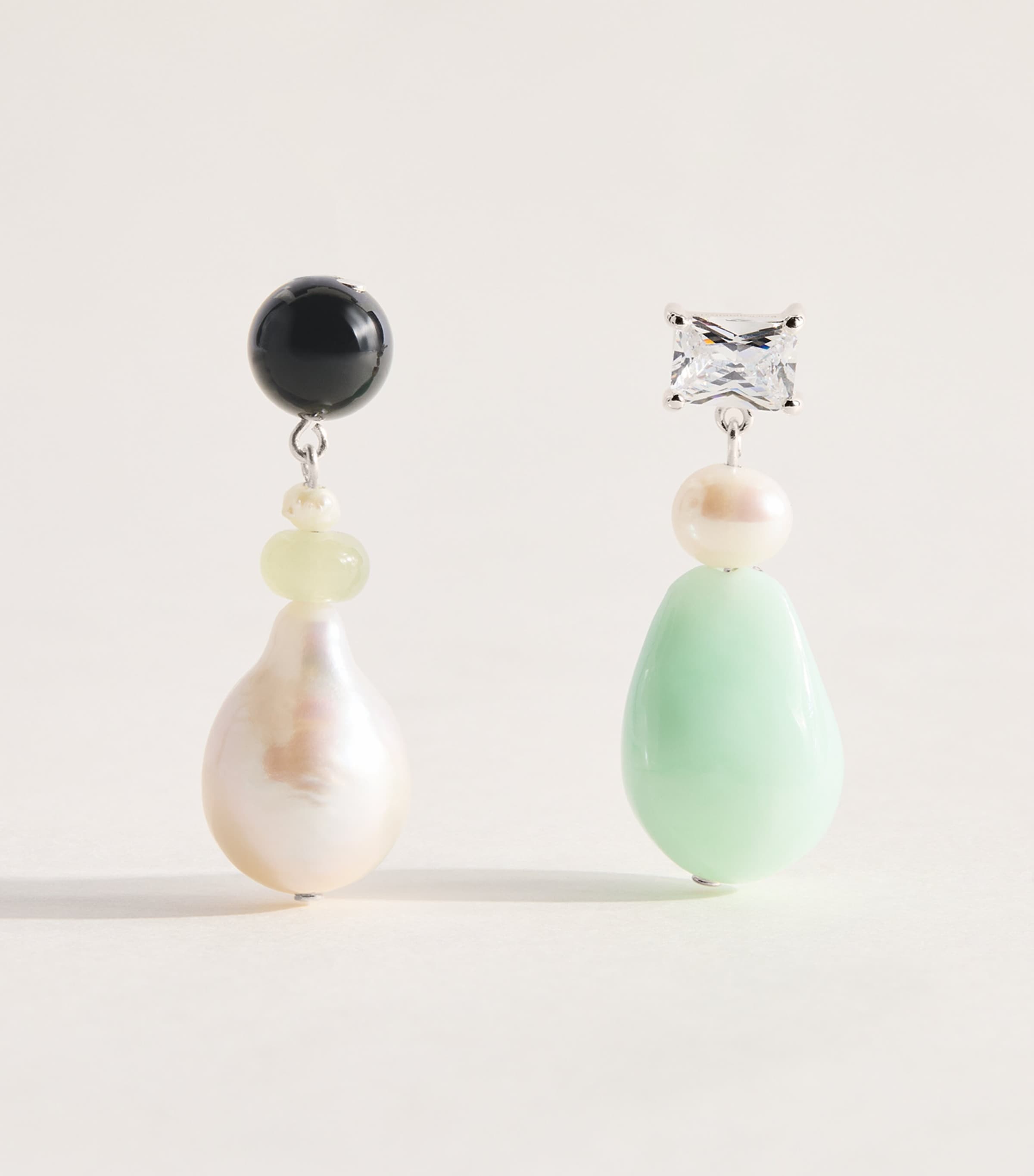 Completedworks Sterling Silver Mixed Bead Peat Asymmetric Drop Earrings