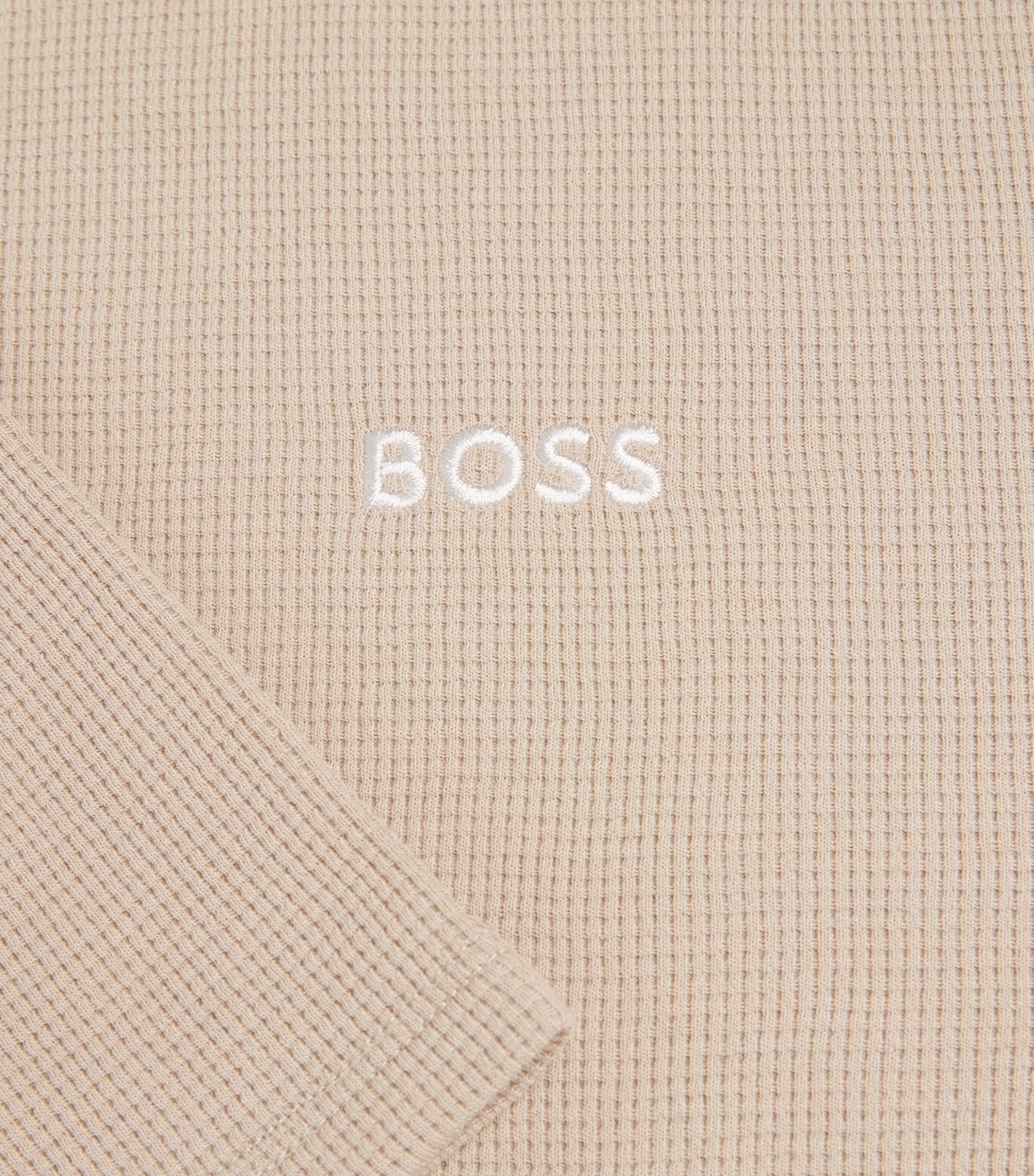 BOSS Mens Cotton-Blend Waffle-Knit T-Shirt Light Beige Image 6
