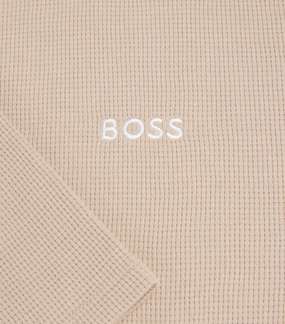 BOSS Mens Cotton-Blend Waffle-Knit T-Shirt Light Beige Image 6