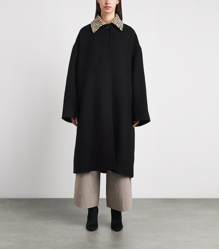Róhe Womens Wool Cheetah-Collar Coat Black Image 4