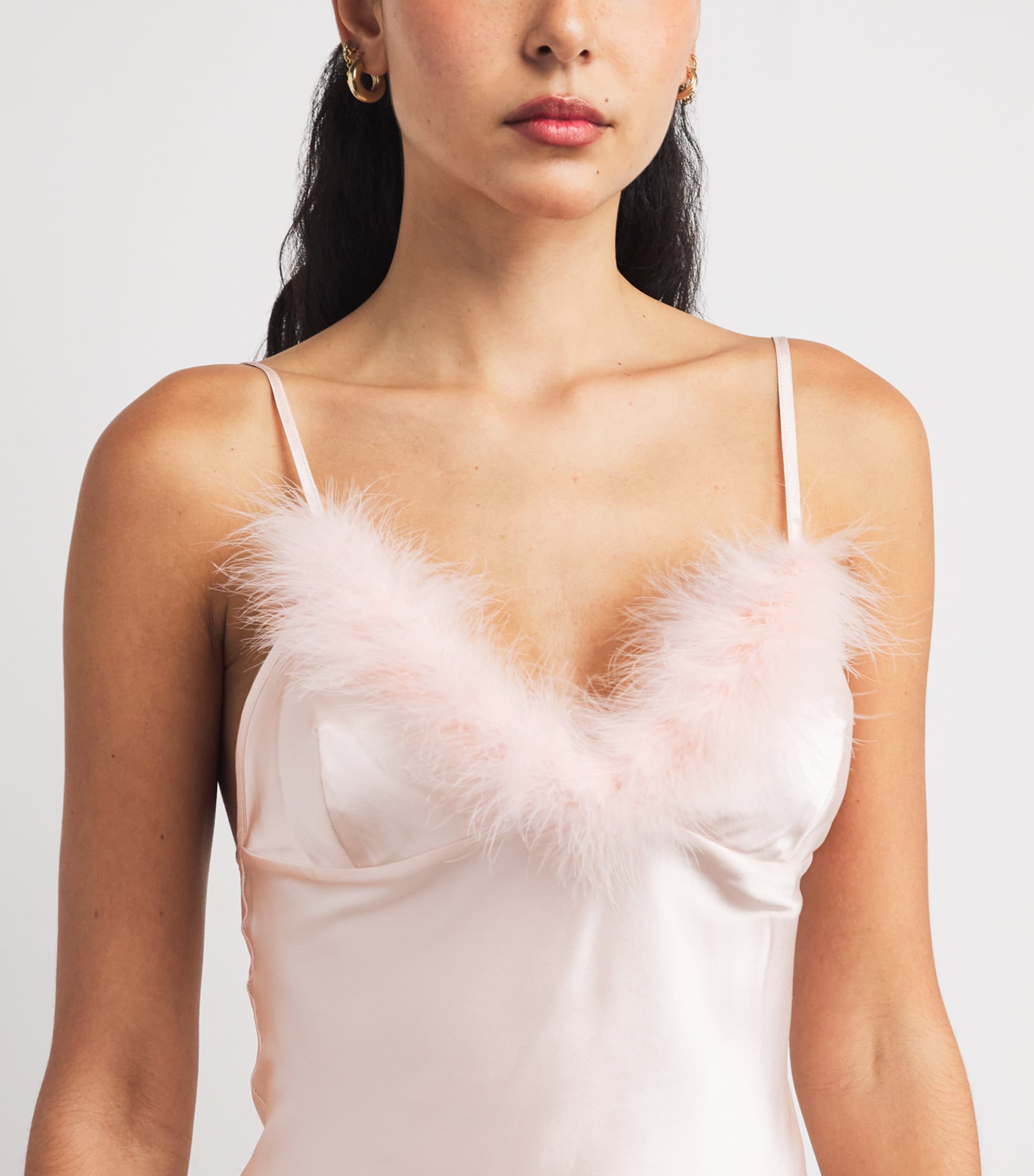 Silk Feather-Trim Taylor Slip Dress PERFUME PINK Image 6