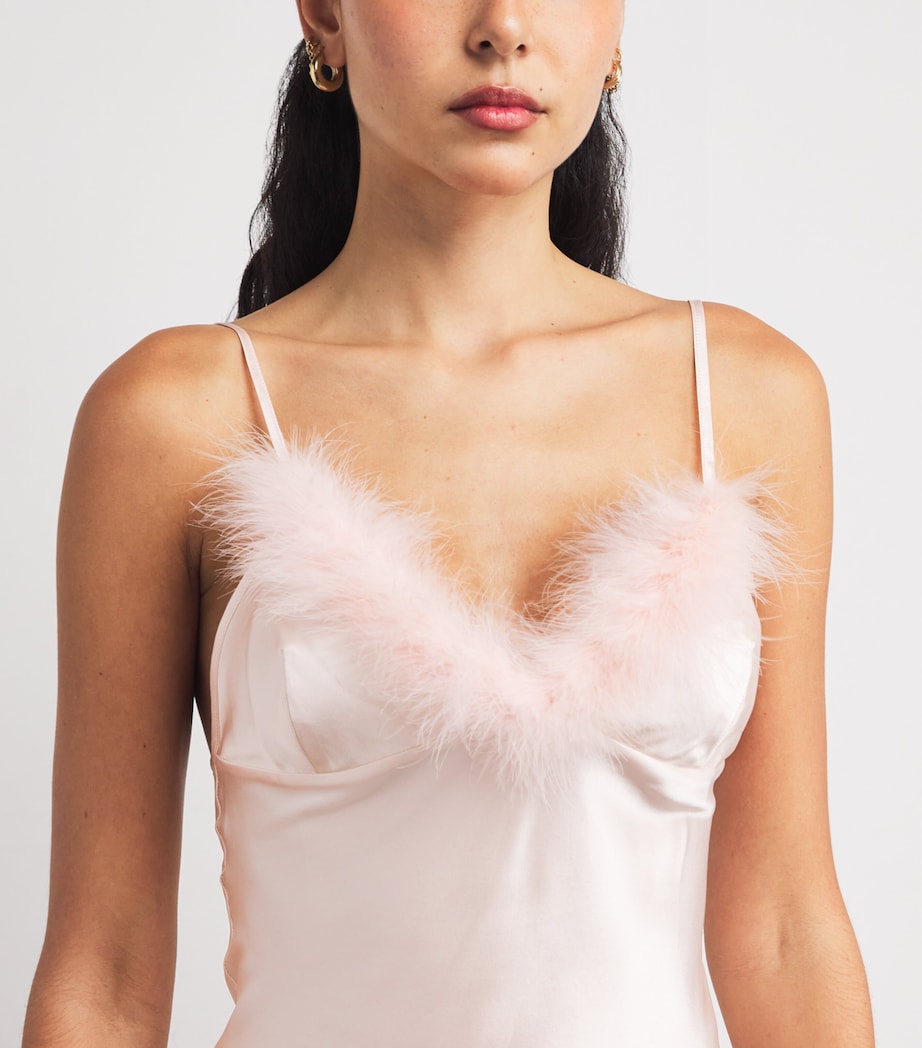 Silk Feather-Trim Taylor Slip Dress PERFUME PINK Image 6