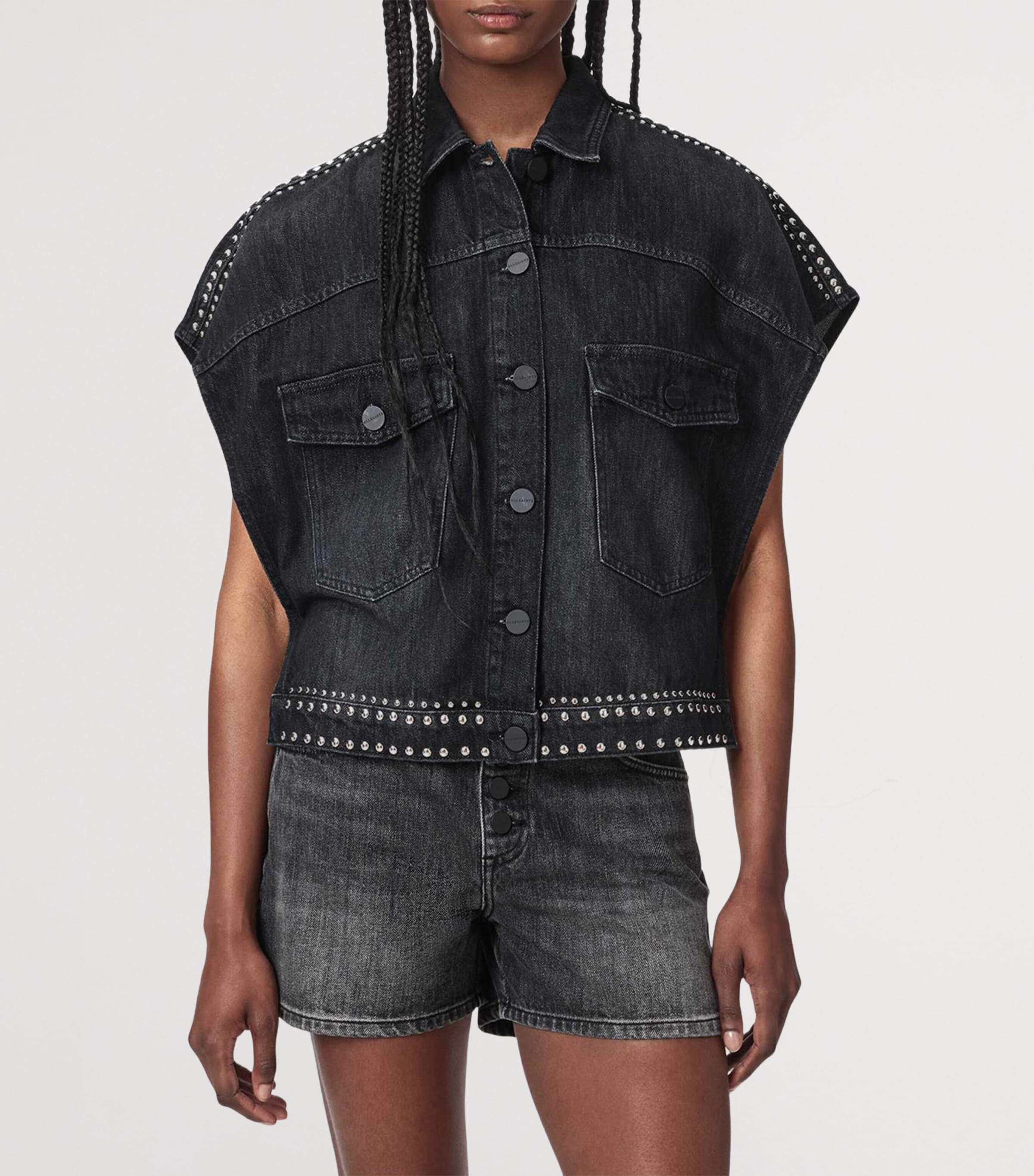 AllSaints Womens Alba Sleeveless Denim Shirt Shadow Black Image 3