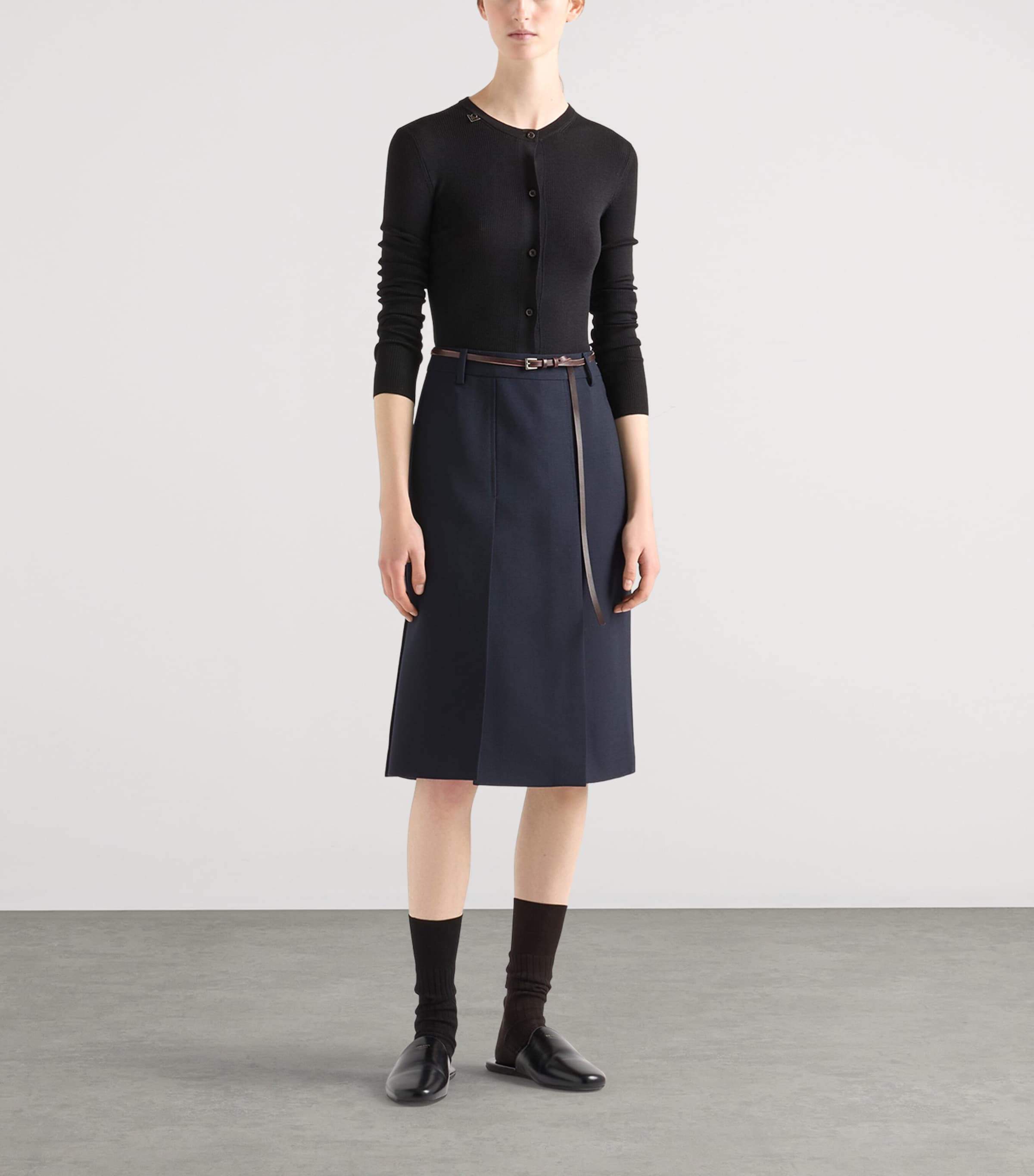 Prada Womens Wool Ribbed Slim Cardigan Image 2